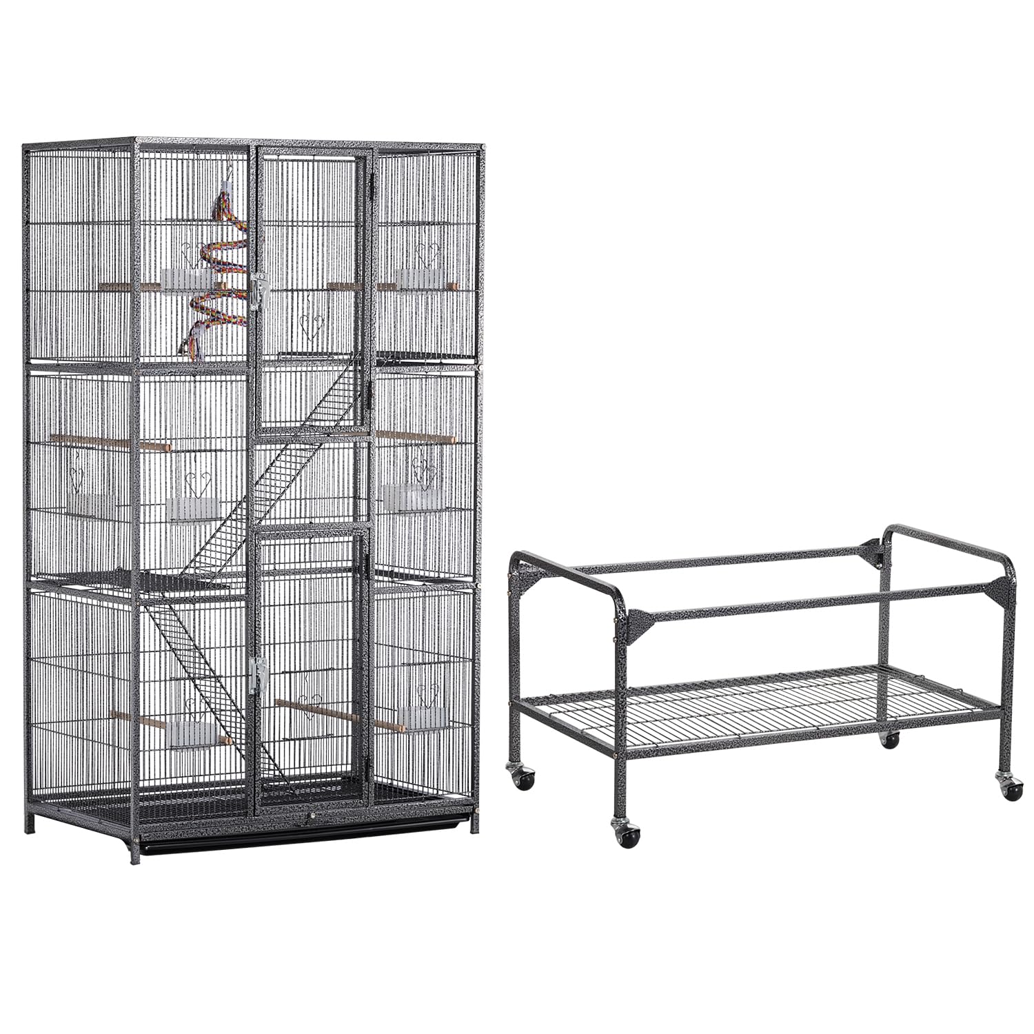 Yaheetech Gabbia Voliera per Uccelli Pappagalli Inseparabili Calopsite Grande con Piedistallo in Metallo Giocattolo Gabbia per Conigli Nano Criceti Gatti 77 x 46 x 175,5 cm Nera