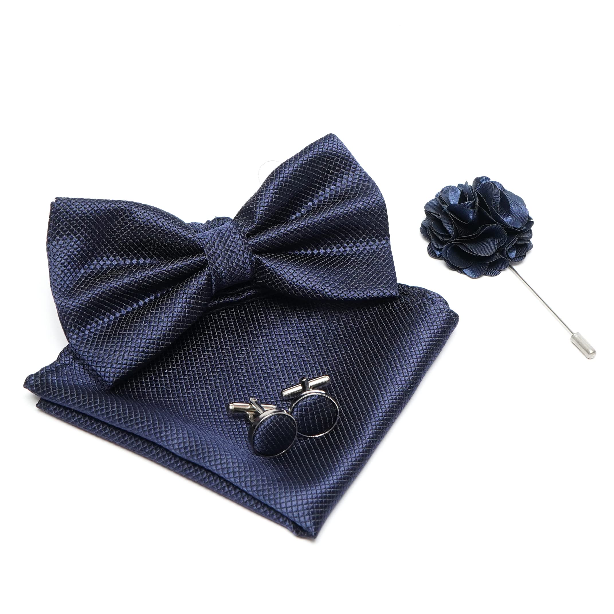 Rizoro Mens Bow Tie For Men With Cufflinks Pocket Square & Brooch Pin in Gift Box (Navy Blue) (B09MVY1FZH) Amazon Price History, Amazon Price Tracker