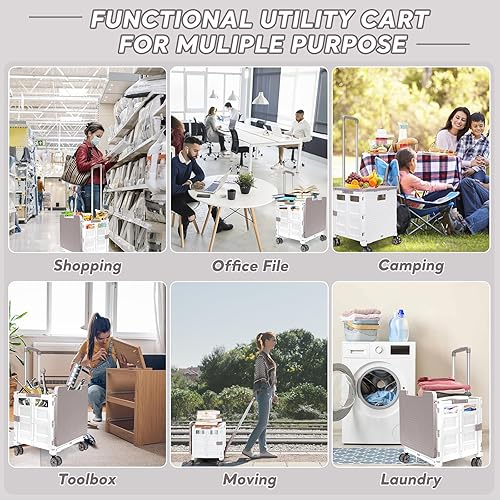 Miniatura 65 de FELICON SELORSS - Carrito plegable portátil con ruedas para subir escaleras y ruedas giratorias de 360°, mango telescópico, caja de plástico