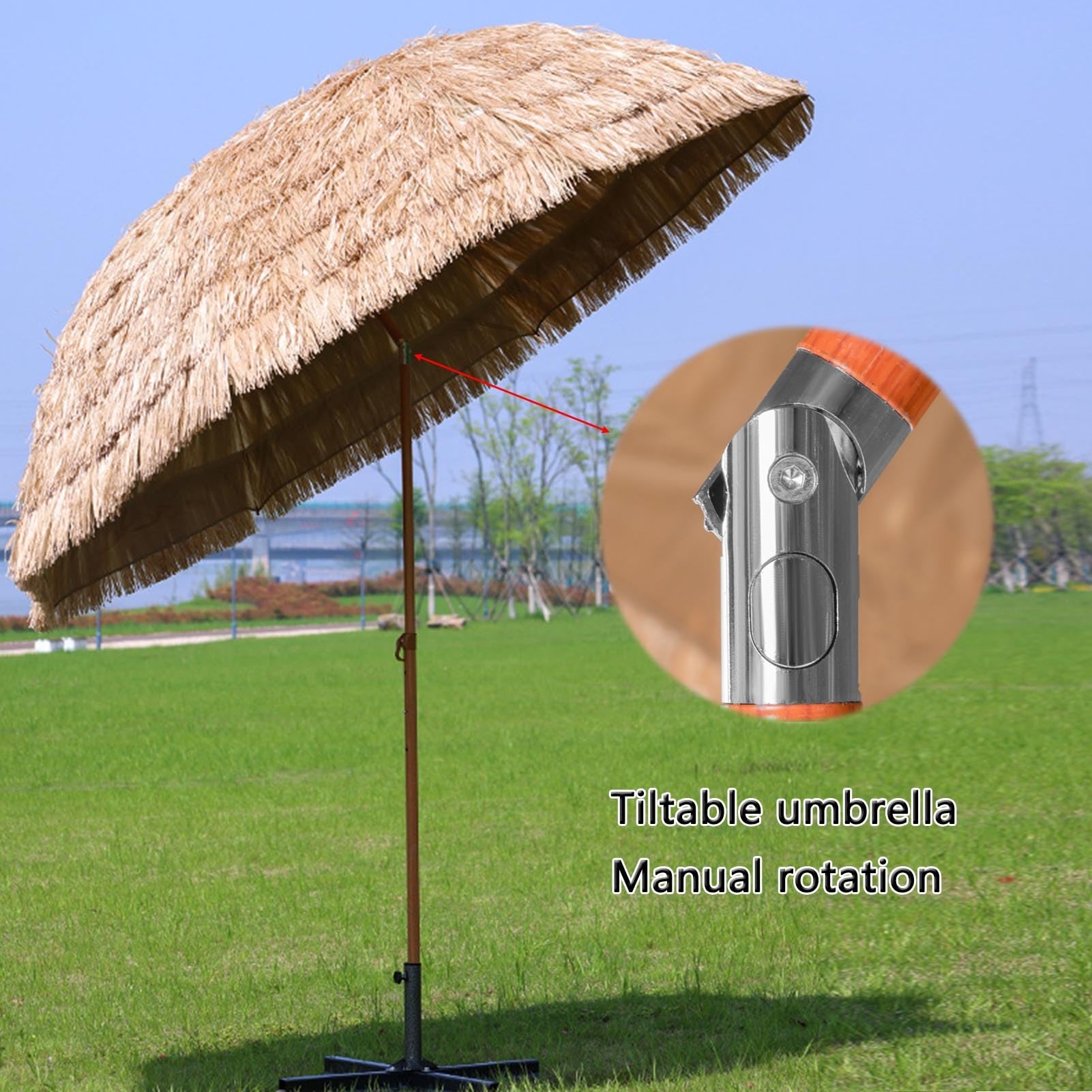 Parasol ogrodowy Haiian z 8 żeberkami, przechylanie guzików Tiki Parasol, parasol na balkony,Baseny i podwórka