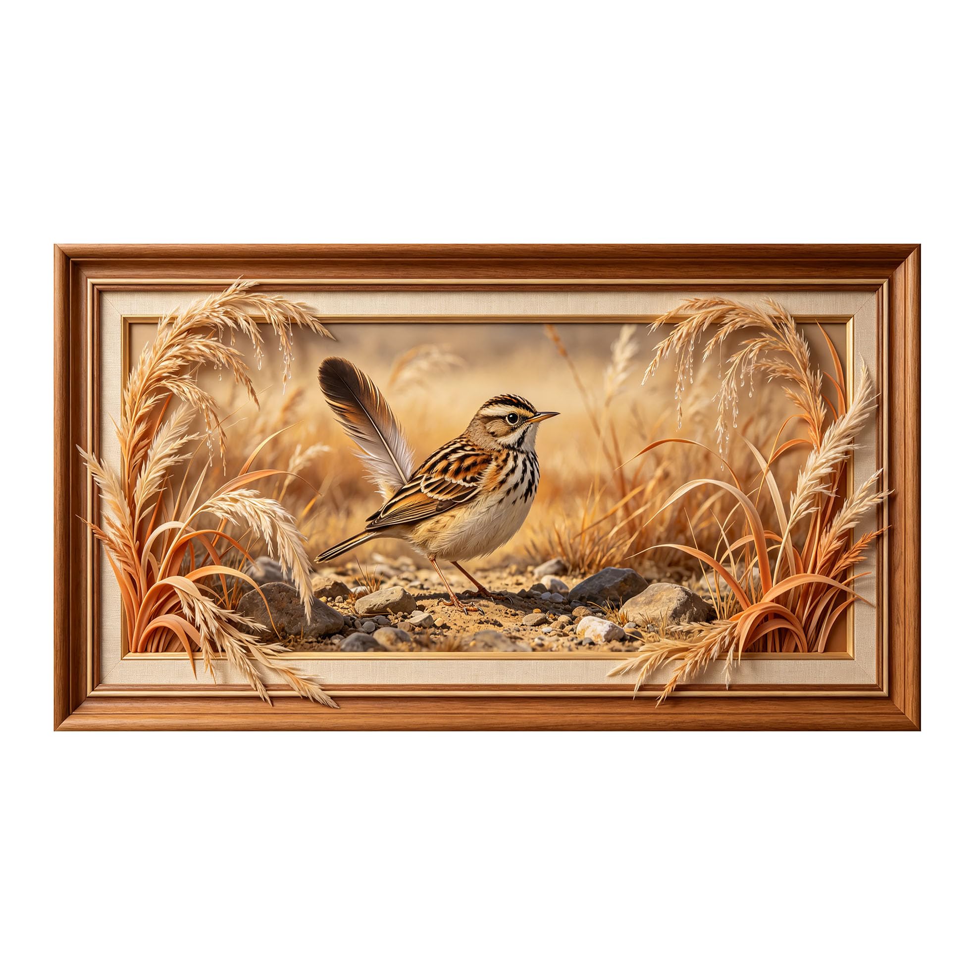 Yzpallescene 3D 3D Framed Wall Art 50cm×90cm Songbird Meadow Landscape Realistic Oil Painting Large Size SelfAdhesive Removable Wall Decor Prints Artwork for Living Room Bedroom Office