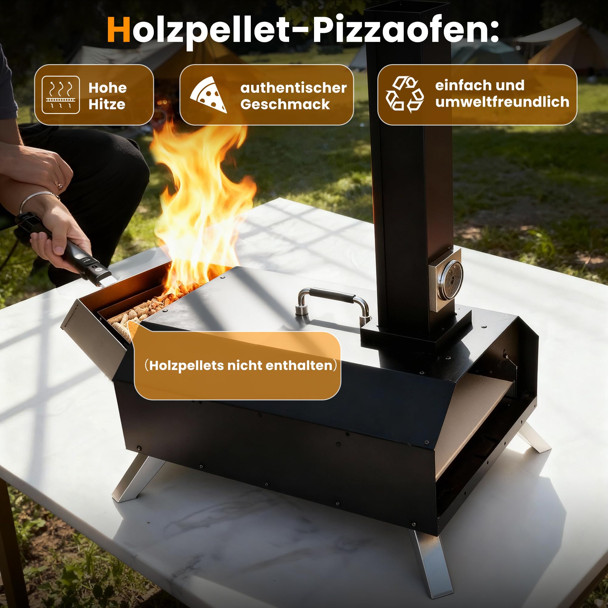 Outdoor Pizzaofen, Holzpellet-pizzarette, 30,5 cm, mit Pizzaschieber und Pizzaschneider für Strand, Camping