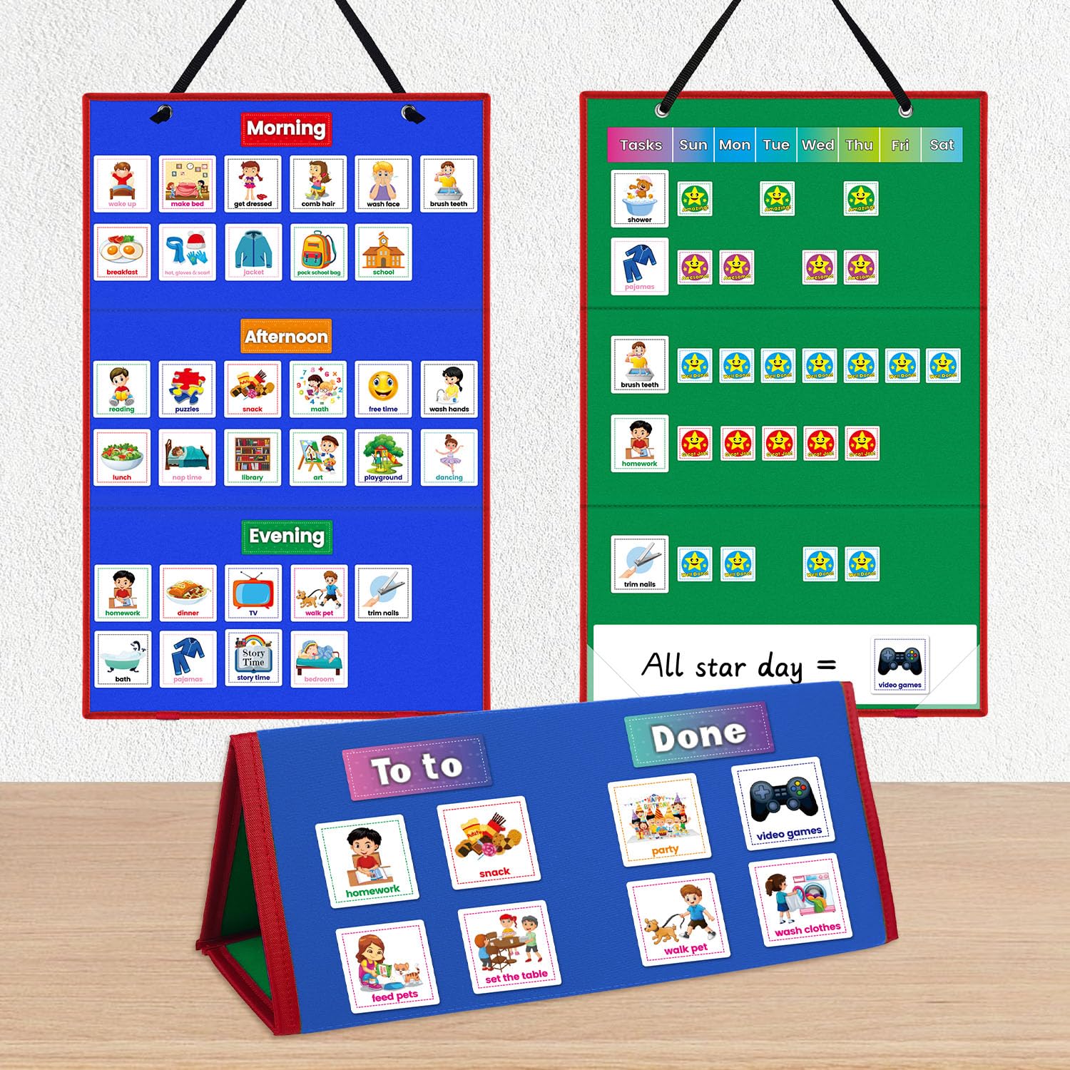 Amzoya Visual Schedule Chart for Kids,Large Visual Schedule Chart with Cards Autism Material for Toddlers,Responsibility Daily Schedule Board Communication