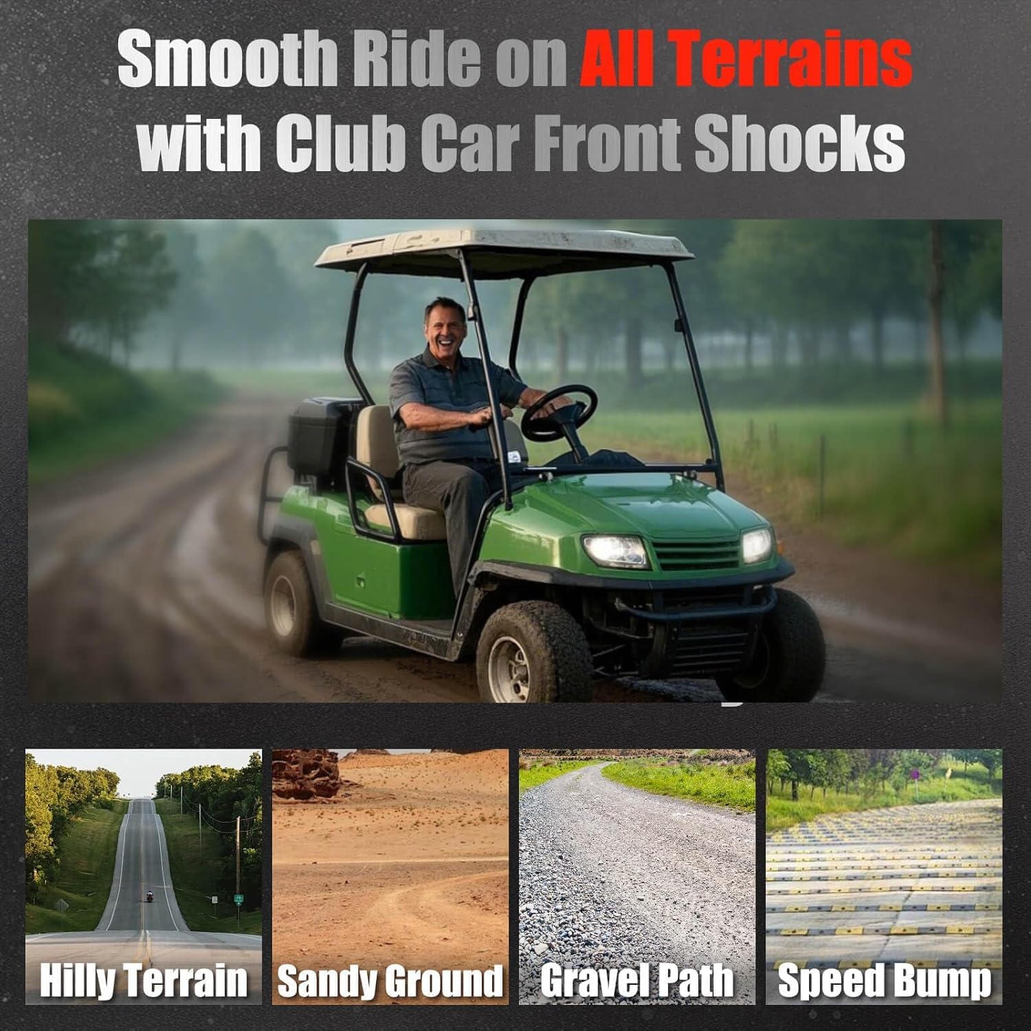 Club Car Front Shocks Golf Cart Shock Absorbers for Club Car DS G&E 1981-2011, Precedent G&E 2004 up, Tempo 2018 up, OEM 1010991, 1014235, 102588601, 2 Pack