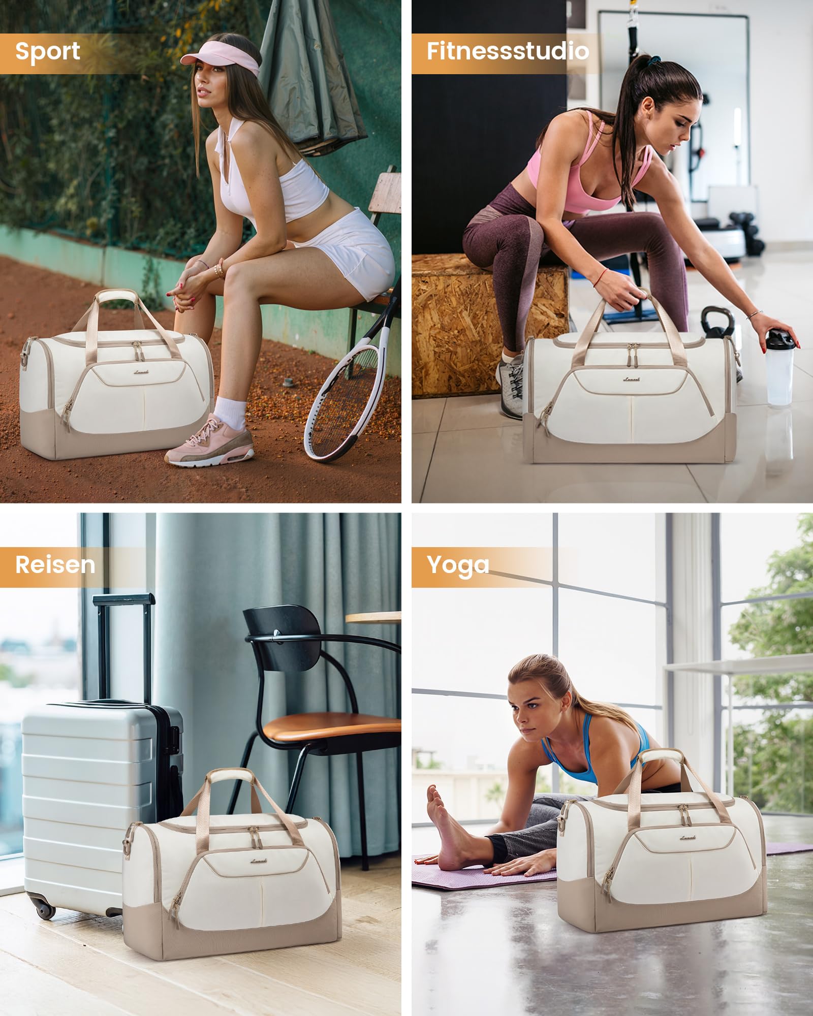 LOVEVOOK Sporttasche Damen 57L Reisetasche mit Schuhfach Nassfach Wasserdicht Gym Bag