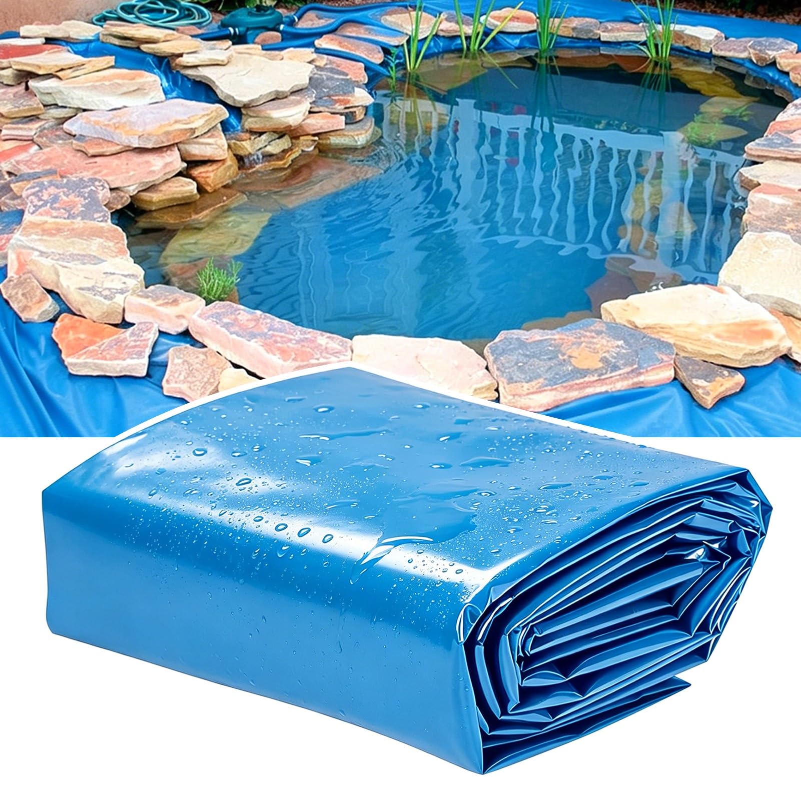Scumlovy Heavy Duty HDPE Pond Liner | Blue Flexible Lining Preformed Garden Pool Membrane Durable Sealing Film for Fish or Koi, Features, Fountains and Water Gardens 5x10m(16.4x32.8ft)