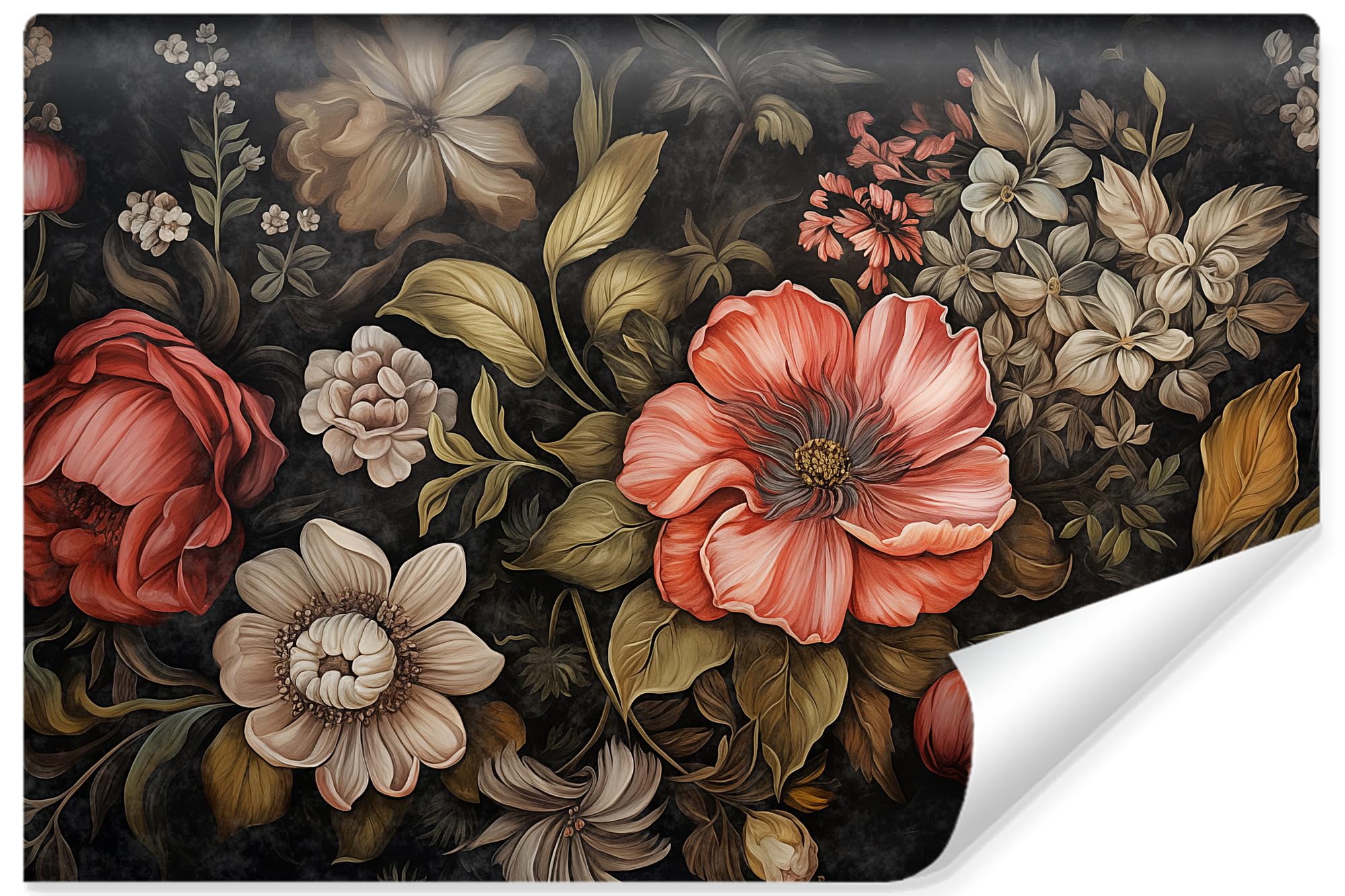Muralo - Tapeta 3D z włókniny - fototapeta z efektem 3D - tapeta do salonu, sypialni, tapeta ścienna - fototapeta - kwiaty w stylu vintage - szer. 368 cm x wys. 280 cm