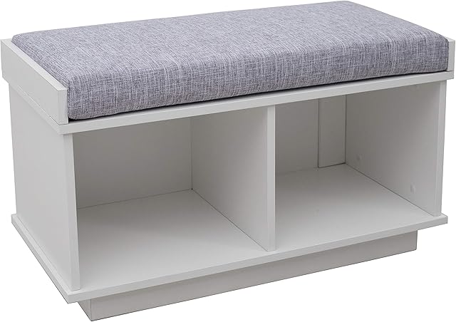 Amazon Brand Ravenna Home Upholstered Entryway Cushioned Storage Bench - 31 1/2-Inch, White