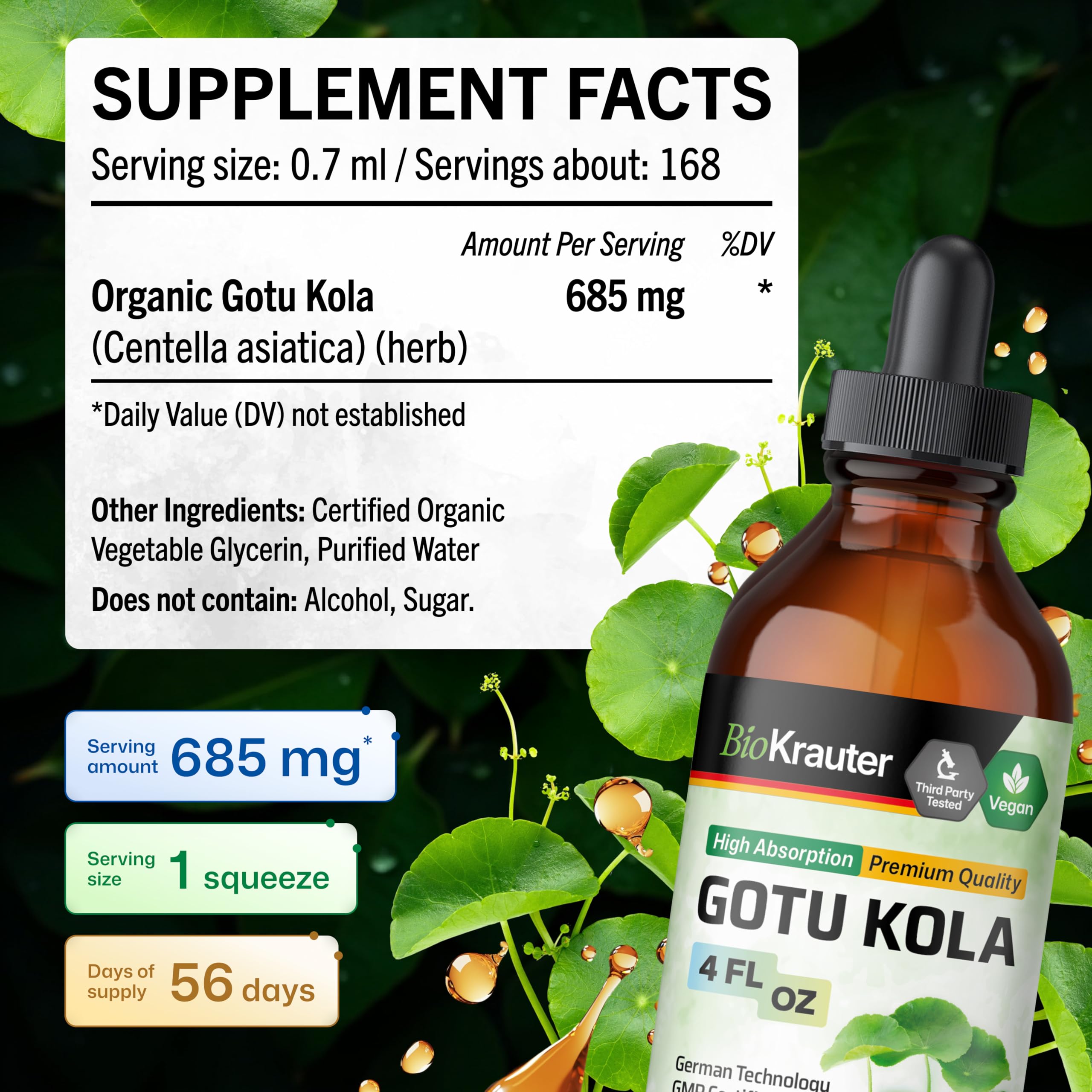 Centella Asiatica (Gotu Kola) Tincture, Supports Calm, 4 Fl.Oz — Amazon image 4