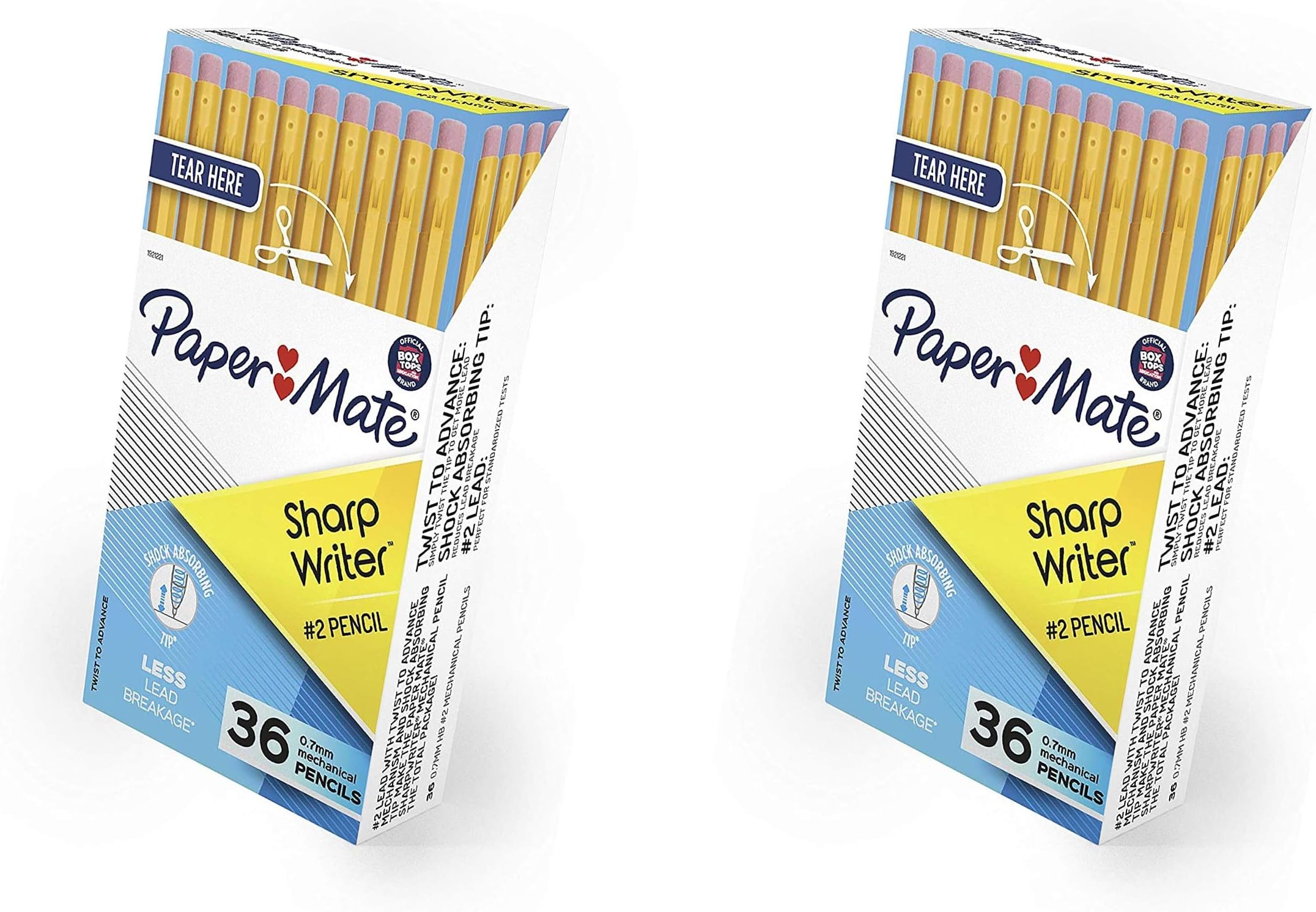 SharpWriter Mechanical Pencils, 0.7mm, HB #2, 36 Count, Yellow - 2 Pack