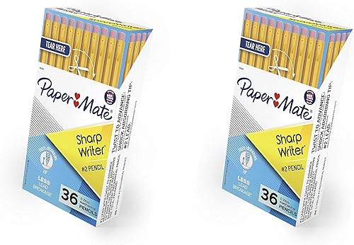 Paper Mate SharpWriter - Lápices mecánicos, 0.028 in, HB #2, 36 unidades, amarillo, paquete de 2