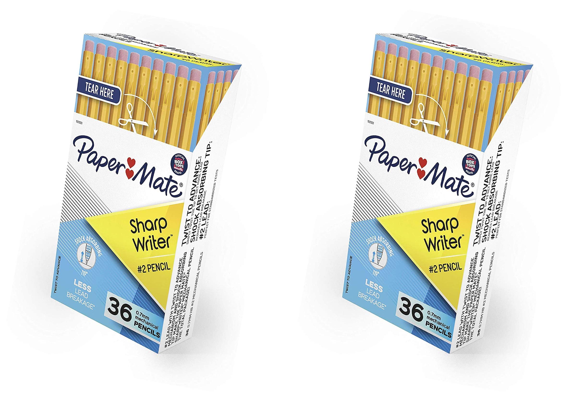 Paper Mate SharpWriter Mechanical Pencils, 0.7mm, HB #2, 36 Count, Yellow - 2 Pack