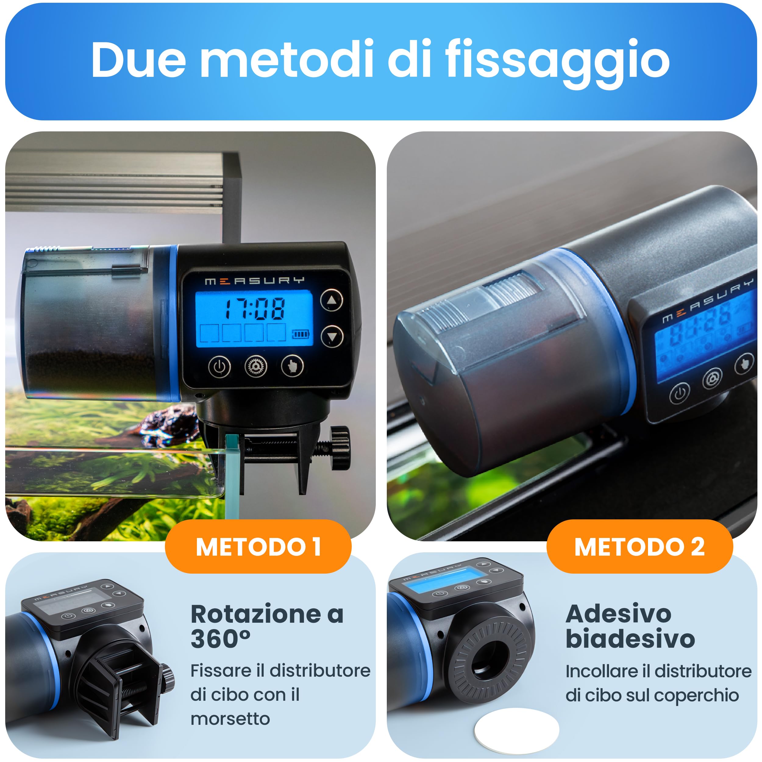 Mangiatoia automatica acquario di Measury, Dispenser mangime pesci automatico - fino a 4 volte al giorno, Distributore automatico cibo pesci