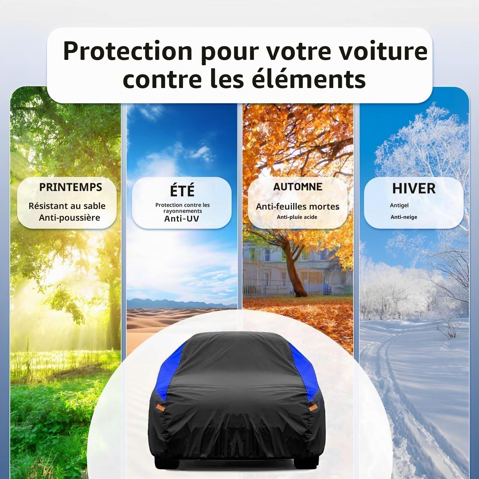 GUNHYI Bâche Voiture Exterieur Respirante et Étanche pour Tous Temps, Housse Voiture Protection Anti-UV Contre, la Poussière, la Pluie, Universelle pour Audi A3/Porsche 911/CLA/CLK/SL (450-470 cm) 3L