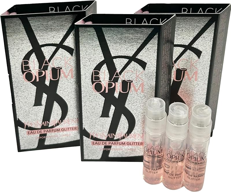 YSL Black Opium EDP Glitter Sample Perfume para mujer 1,2 ml / 0,04 oz - juego de 3