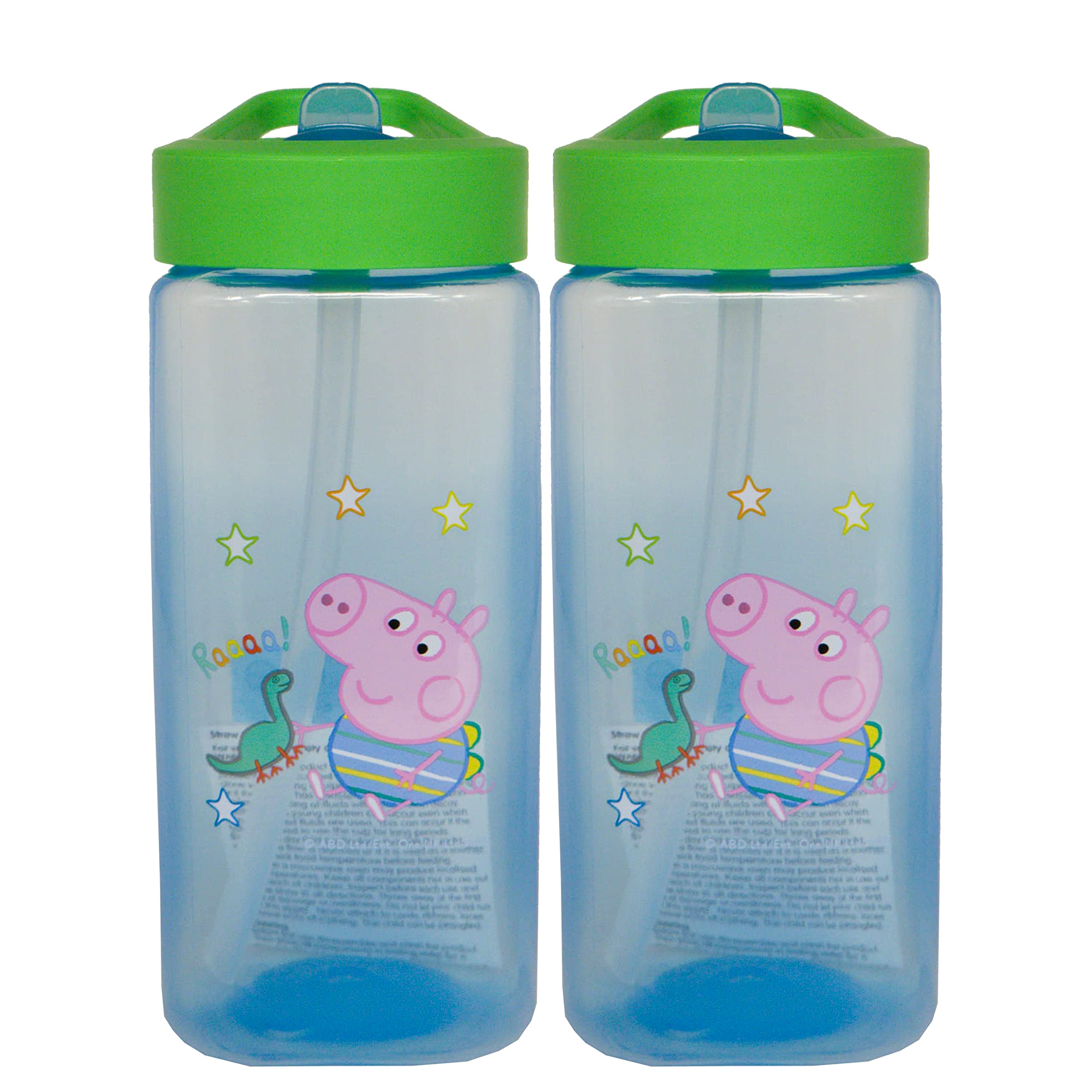 Hovuk Boys 2X- George Pig George Pig Flip Straw Water Bottle 420Ml – Bpa Free & Leakproof – Pink Plastic Bottle For Kids 6+ Months – Ideal For School, Sports & Day Trips