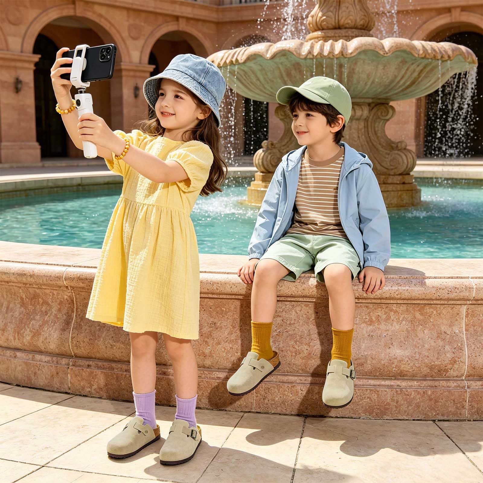 Enfants Daim Clogs Garçons Filles liège Pied Sandales Classiques Enfants Slip-on Pantoufles Arch Support Intérieur Extérieur Sandales en Liège avec Boucle Réglable