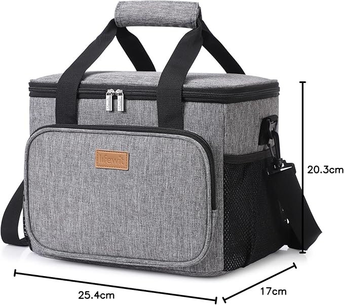 Designed with convenience in mind, the Lifewit Lunch Bag also features a sturdy handle and an adjustable shoulder strap for easy carrying. The sleek grey design offers a professional, understated look that suits both casual and formal settings. Built to support everyday use, this versatile lunch bag combines practical features with durable construction, making it an ideal choice for anyone in need of a reliable food storage solution on the go.