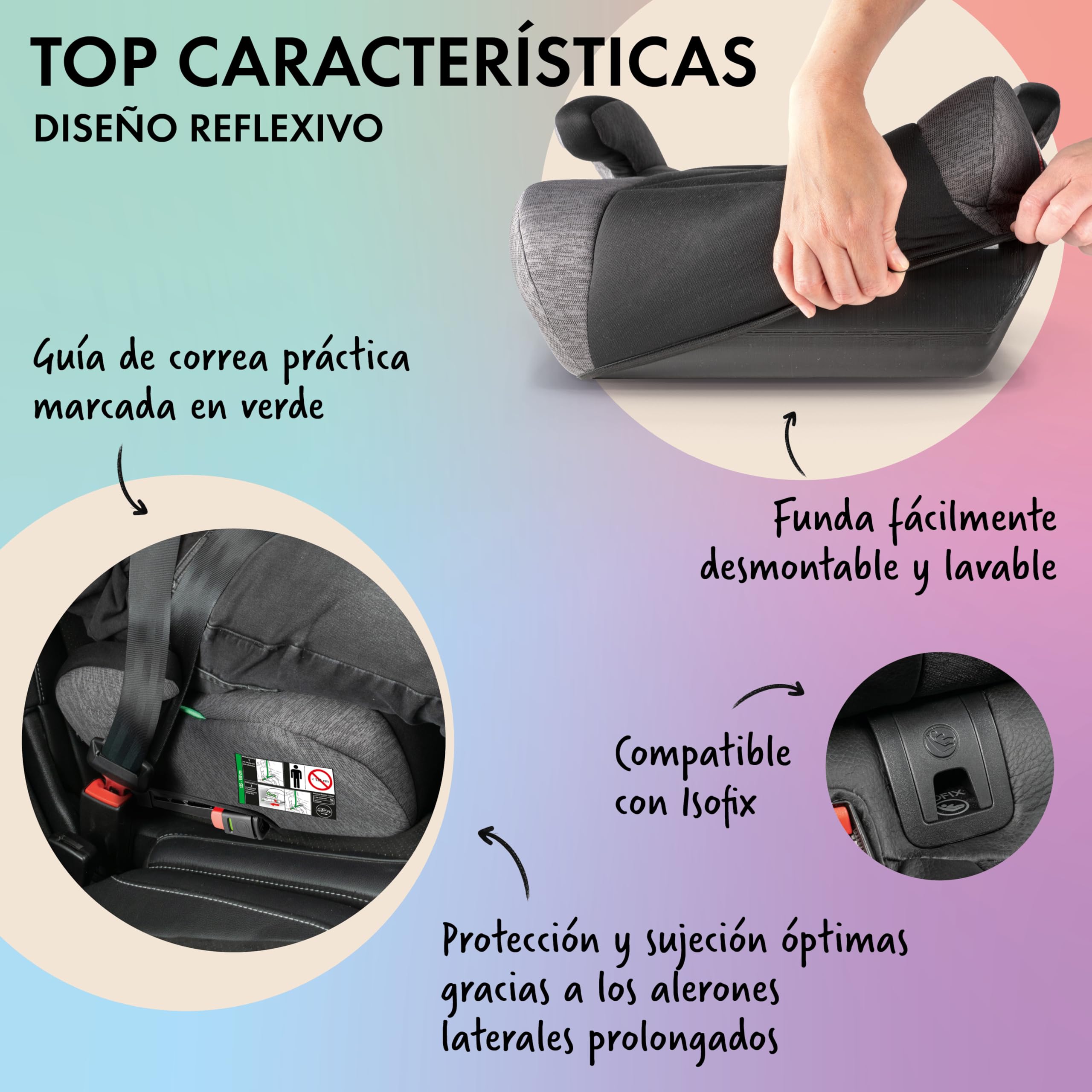 WALSER asiento elevador infantil coche ISOFIX, asiento infantil coche 125-150 cm, plaza elevador niños auto Raffi última norma 2024 ECE R 129 gris/negro
