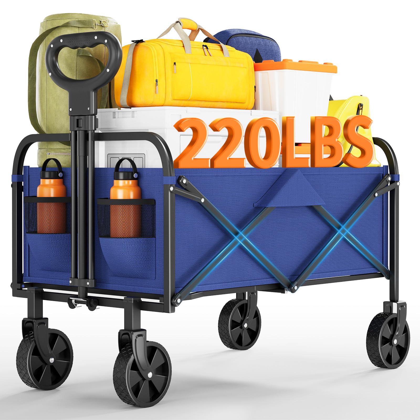 Carrello Pieghevole 220L con Ruote Fuoristrada e Manico Regolabile