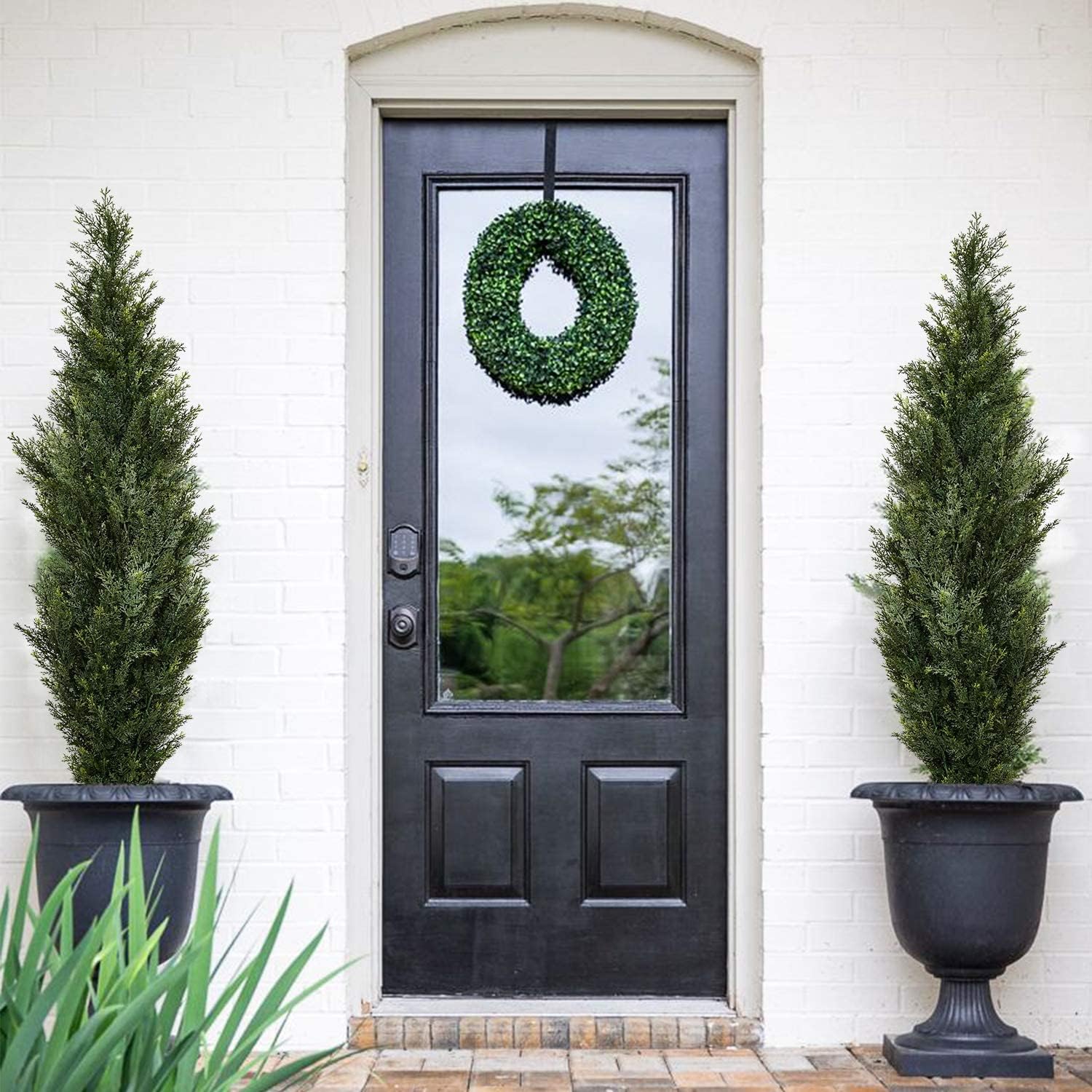 DearHouse 2 Pack 4 Foot Artificial Topiary Cedar Trees Potted Indoor Outdoor Plants, Artificial Cedar Topiary Trees Uv Rated Potted Plants in Plastic Pot