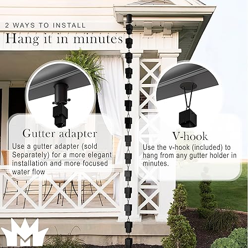 Miniatura 7 de Monarch Rain Chains Cadenas de lluvia negras de aluminio multicubo para canaletas  Cadena de lluvia decorativa negra de 8.5 pies para exteriores,