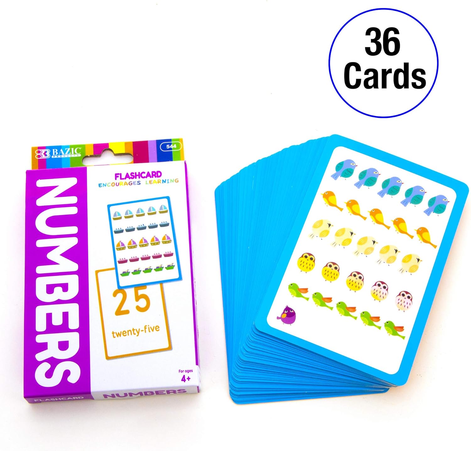 BAZIC Products Numbers Flash Cards, with Picture ABCs Letters Number Counting Flashcards (36/Pack), 72-Packs