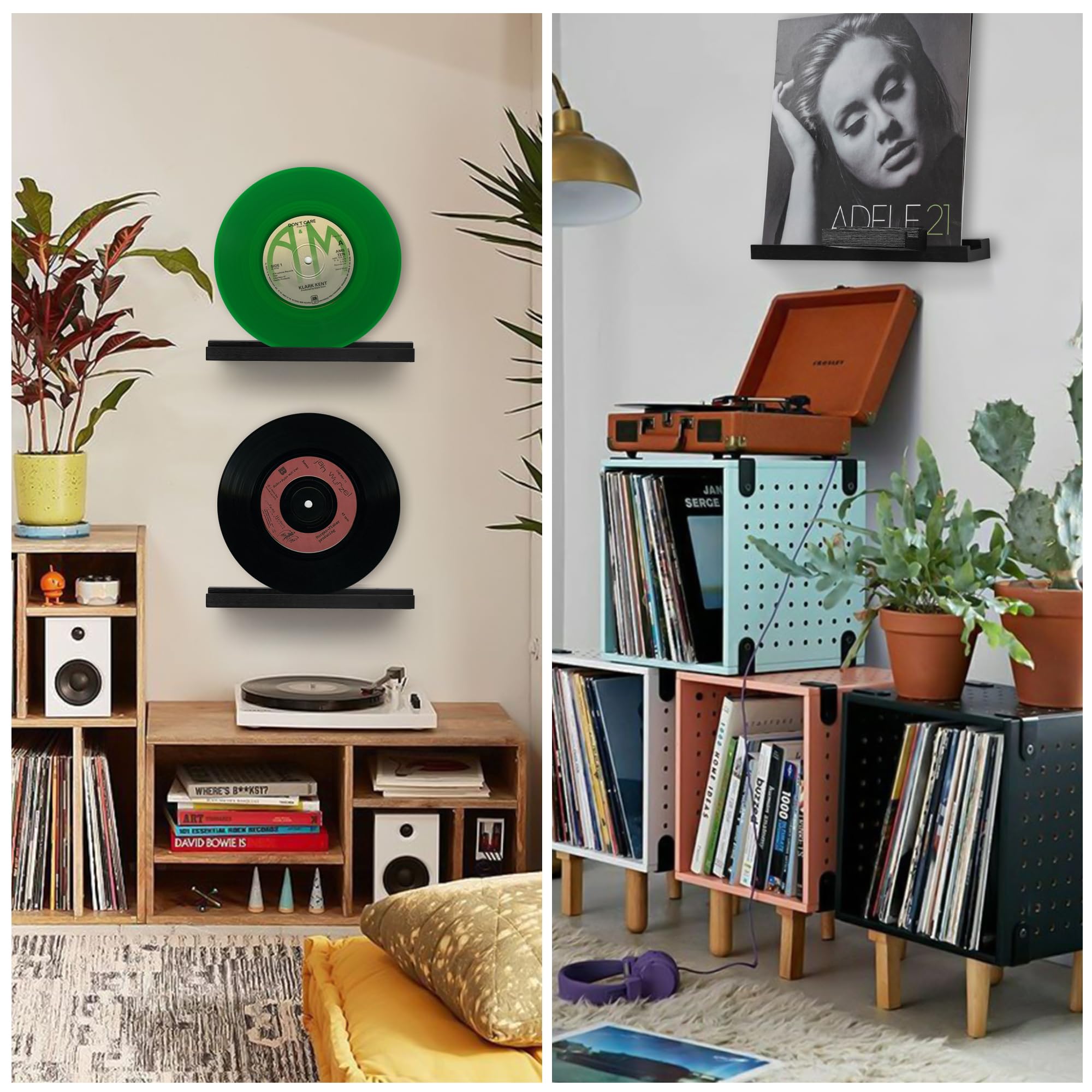 Supporto da parete per dischi in vinile, confezione da 6 - Mensole per dischi in vinile, supporto per presentazione di dischi in vinile, CD, libri e opere d'arte, vintage, per la casa (nero)