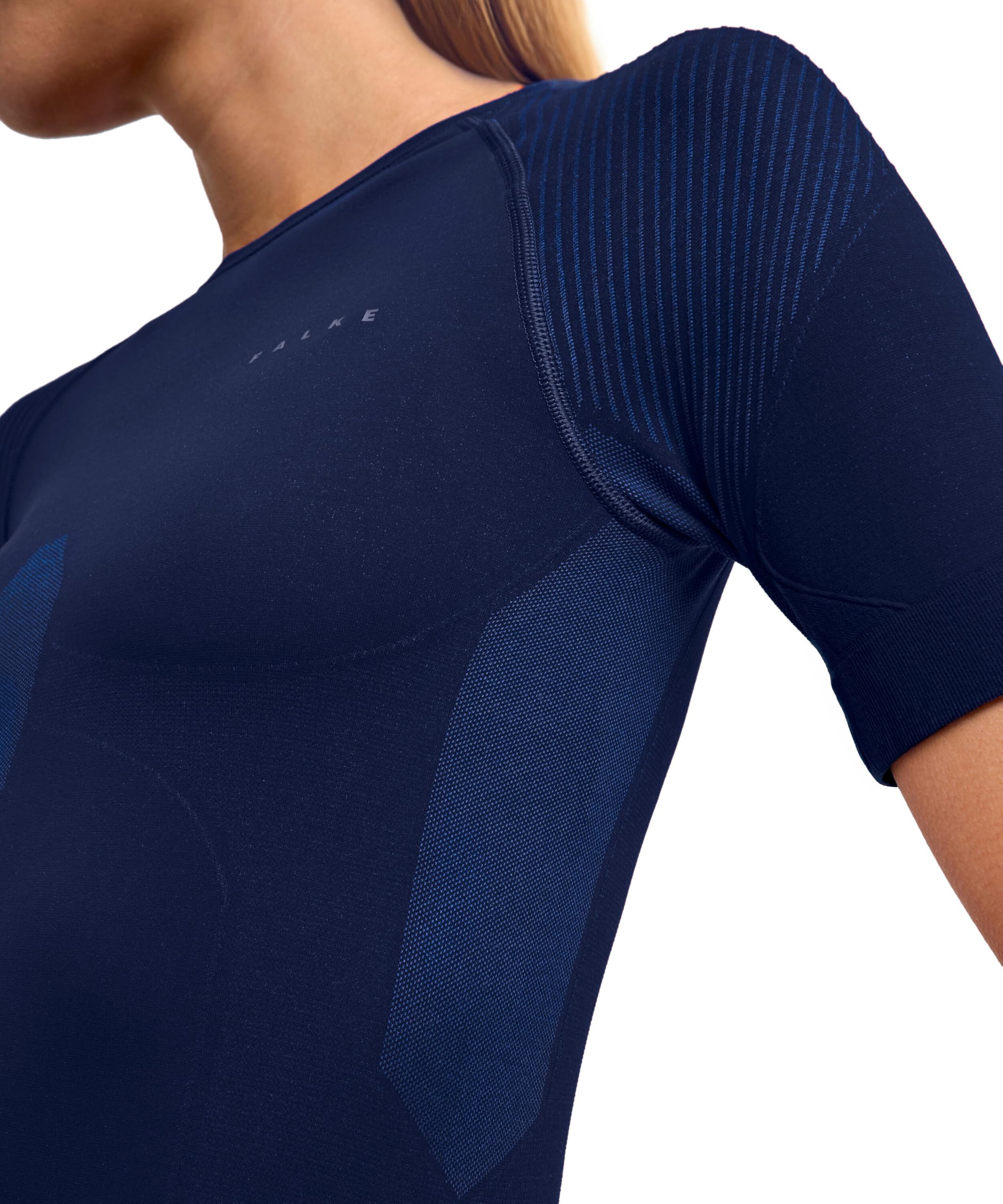 FALKE Kobiety Warstwa podstawowa (góra) Warm Round Neck W S/s Ts materiał funkcyjny regulujące klimat 1 Sztuka, Niebieski Space Blue 6116, L