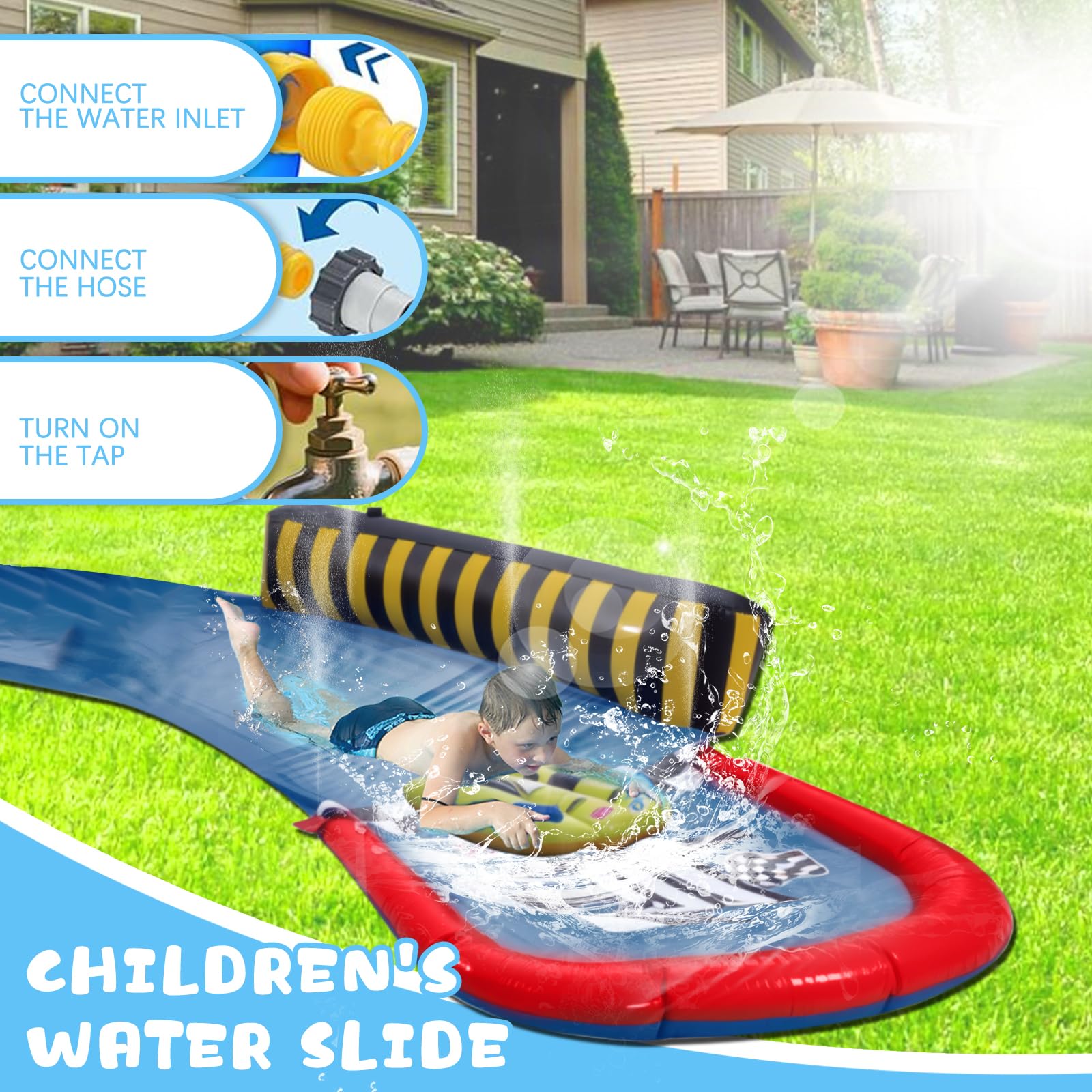 ACTOYS Toboggan de Pelouse, Ventriglisse Aquatique, Tapis de Glisse Eau Enfant Adulte, Toboggans Single avec Arroseur Intégré, Jeu Exterieur Jardin Enfant, Jouets d'Été (A)