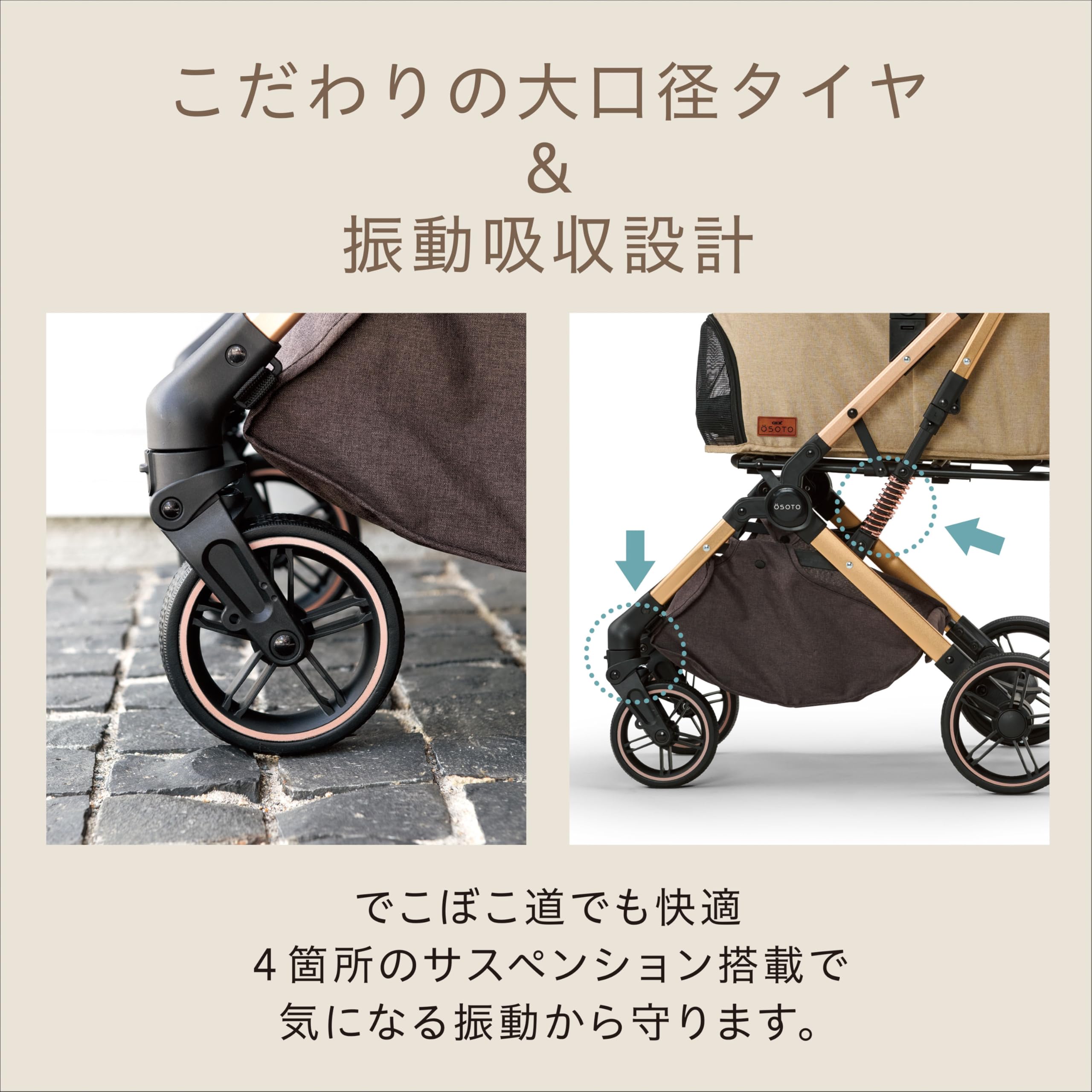 【送料込み】GEX OSOTO GRACE RC ベビーカー キャメル　犬猫兼用 OSOTO GEX OSOTO GRACE RC リムーブ＆コンパクト キャメル