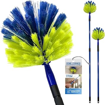 Domed Cobweb Duster with Telescopic Handle, Cobweb Brush Extendable up to 171cm   Long Handled Duster Brush for Indoor Corner Cleaning