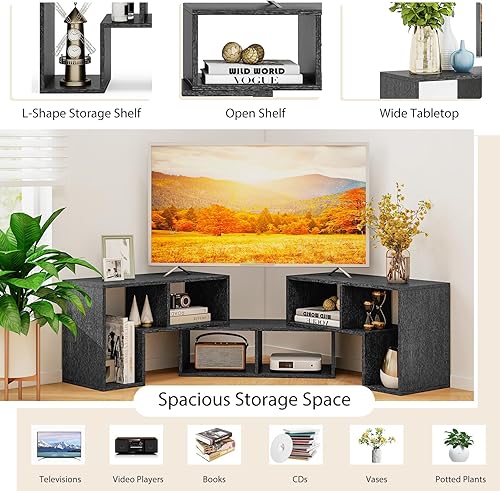 Miniatura 18 de Tangkula Soporte de consola de TV de 3 piezas, centro de entretenimiento de combinación libre para TV de 50, 55, 60, 65 pulgadas, soporte Negro