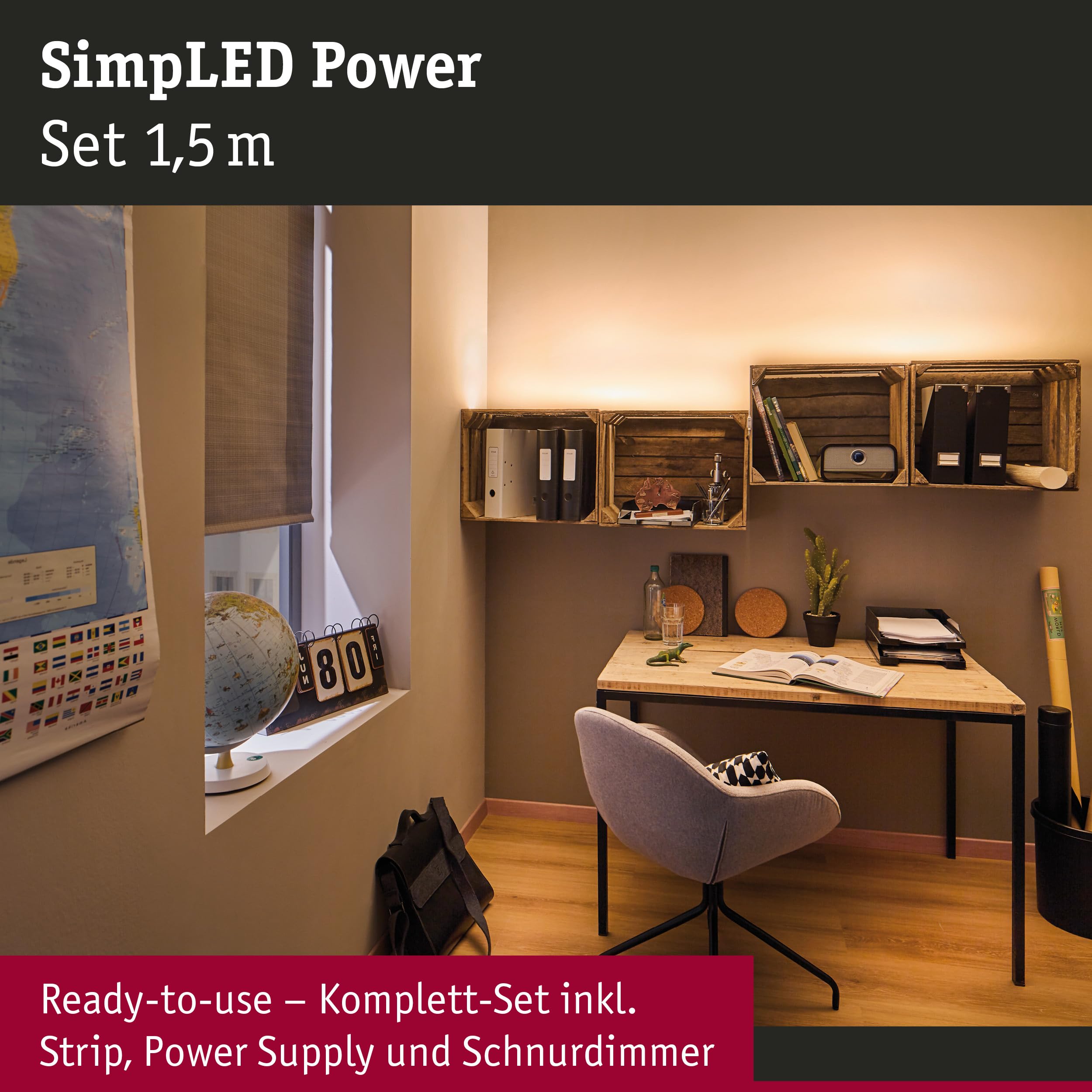 Paulmann 78955 Strip LED SimpLED alimentazione con dimmer su cavo da 1,5m 1100lm/m incl. 1 dimmerabile da 17 W IP44 bianco striscia luminosa 3000K