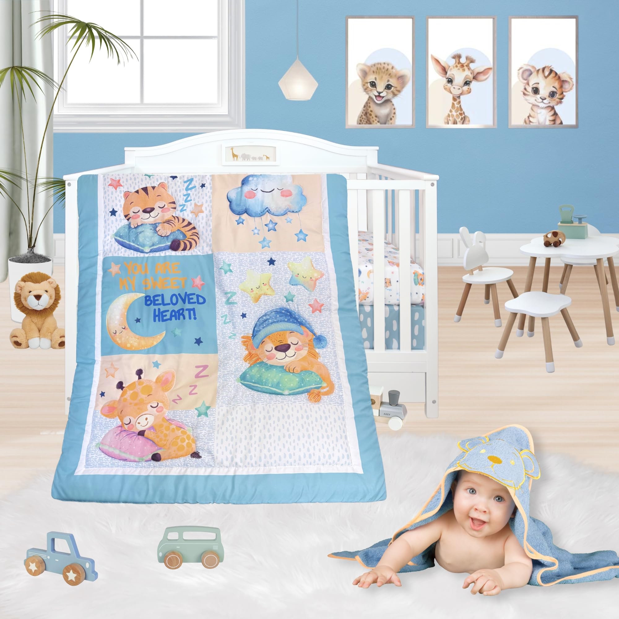 TrenD'Lay Juego de ropa de cama de 4 piezas para cuna de bebé, juego de cama para niños o niñas, juegos de cuna para niños, juego de cuna, sábanas de cuna, ropa de cama de bebé, juego de cama para