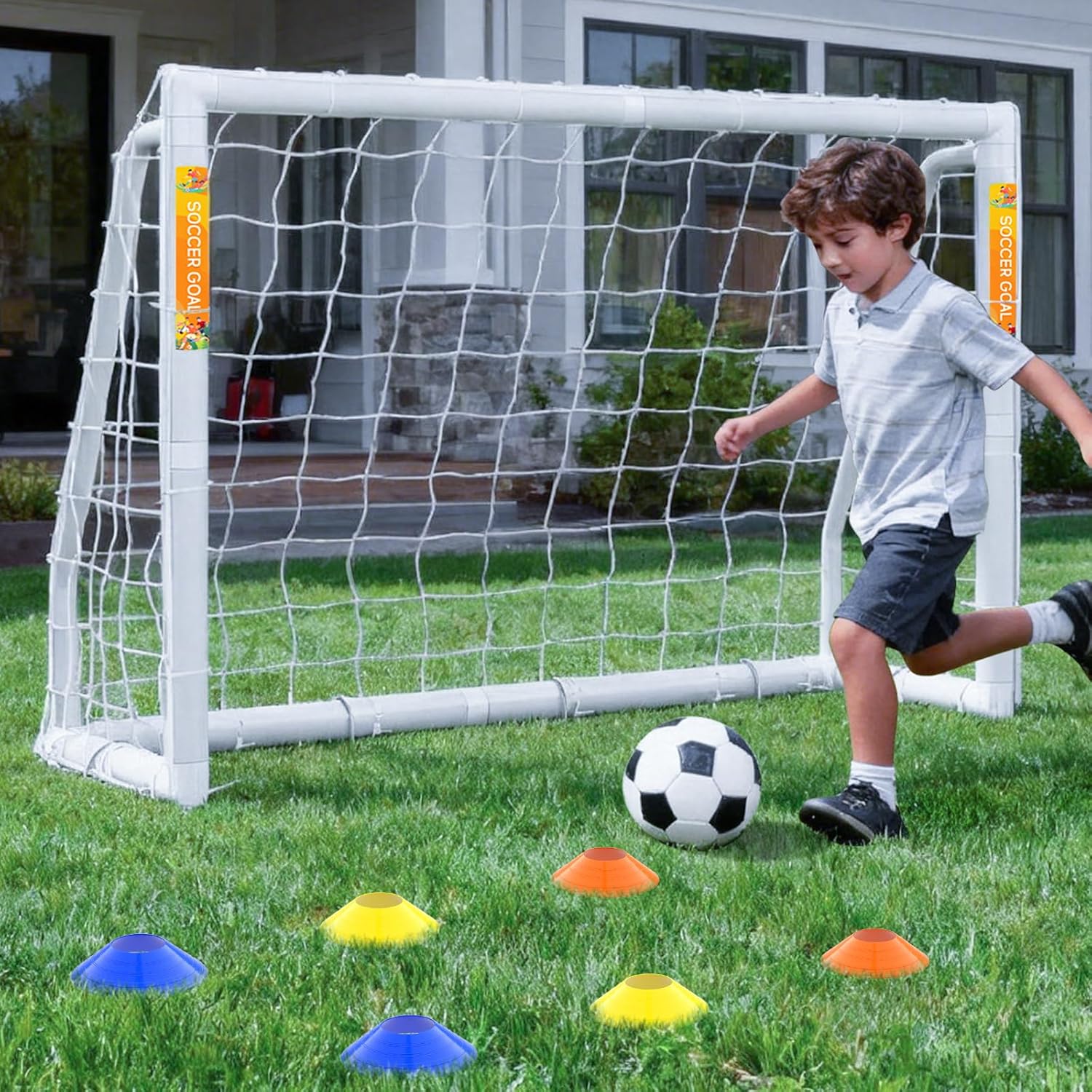 NAIZEA Soccer Goal - 12x6/10x6/8x6/6x4FT Soccer Goals for Backyard, Portable & Weatherproof HPVC Soccers Goal w/Soccer Net Durable Post for Adults & Youth Outdoor's Practice Training