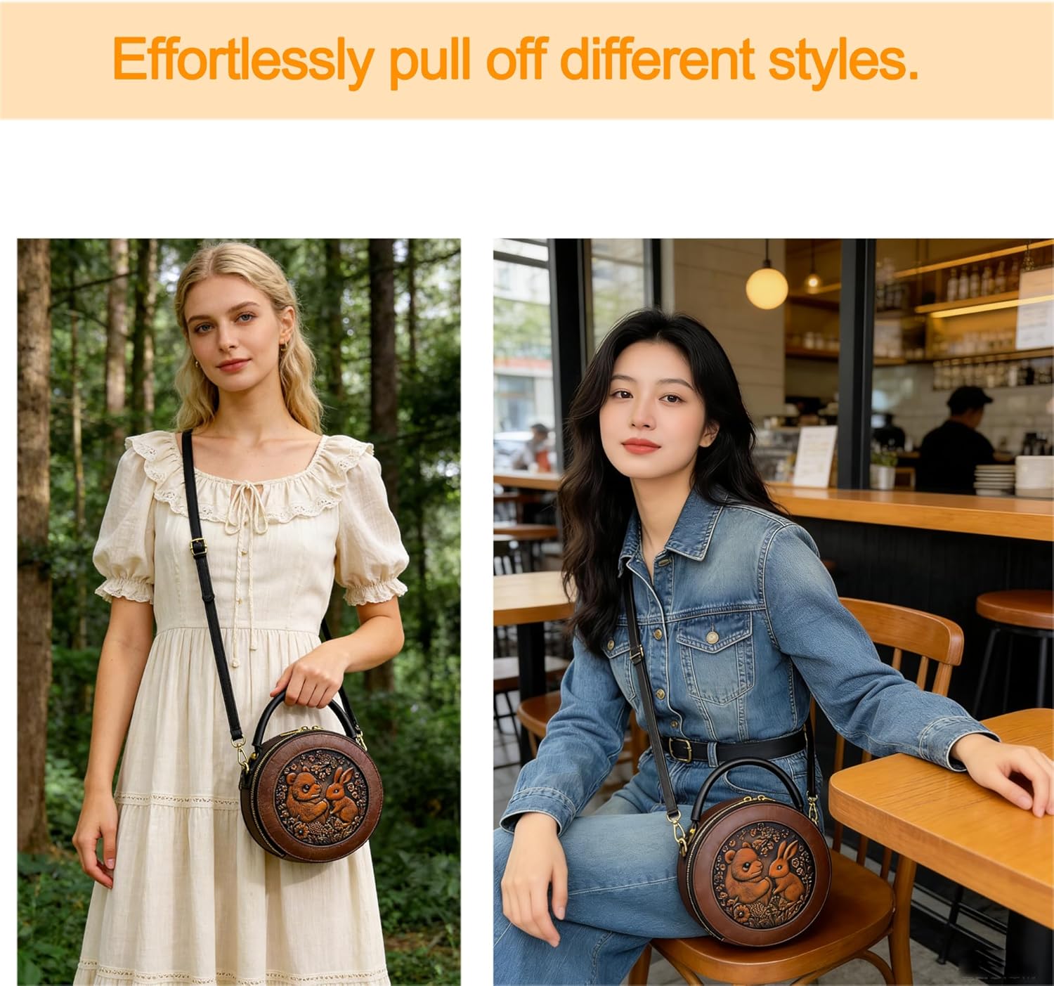 Circle Crossbody Bag for Women,Retro Rabbit Printing Handbags and Shoulder Bag,Circle Purse with Adjustable Shoulder Straps
