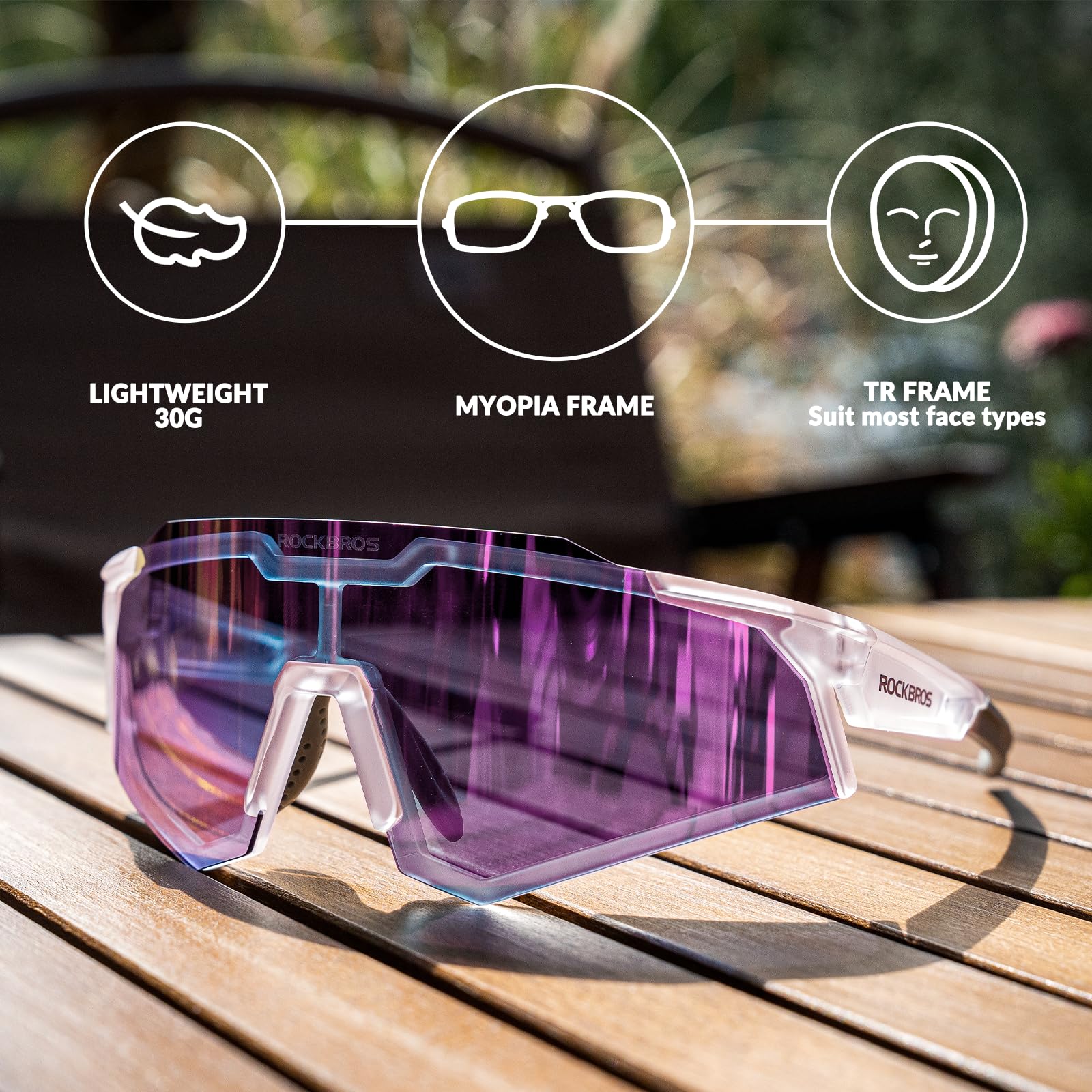ROCKBROS Lunettes Photochromique de Cyclisme Homme Femme Coupe-Vent Lunettes de VTT Respirant Lunettes de Soleil HD UV400 Protection Robuste Sport en Plein Air Vélo Course Randonnée Pêche