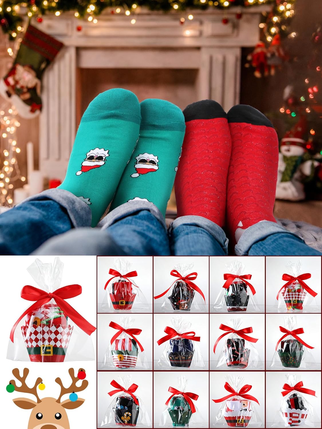 Liitrsh 24 Pairs Christmas Cupcake Socks DIY Gift Fuzzy Novelty Crew Patterned Xmas Socks for Women Men Girls Gift Packaging