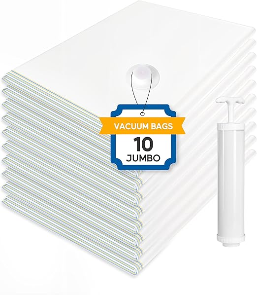 Simple Deluxe 10 Jumbo Vacuum Storage Bags, Space Saver Bags, Vacuum Seal Bags with Hand Pump for Comforters, Blankets, Bedding, Pillows and Clothes