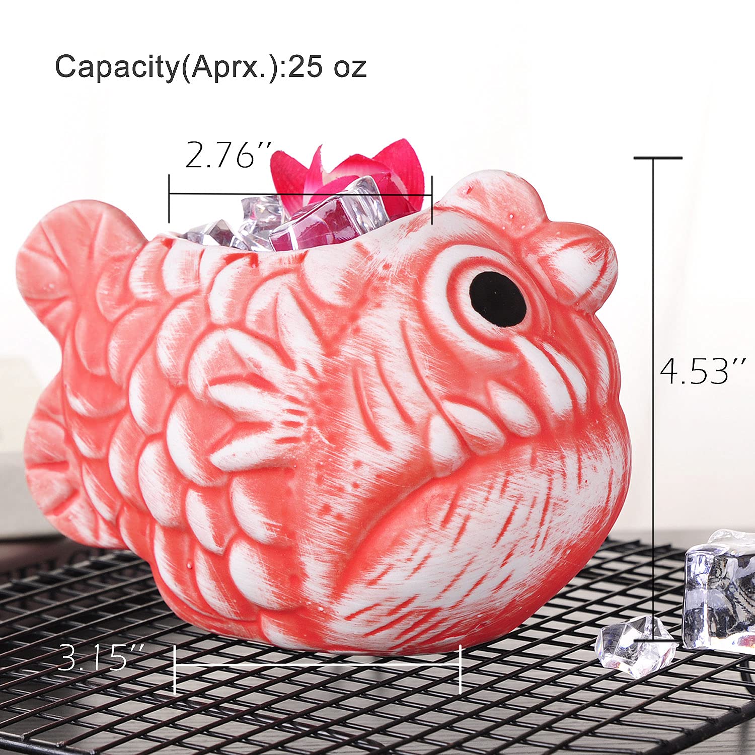 WHJY Creative Cocktail TIKI Mug Bar-Tiki Glass Hawaii Wine Red Light Fish Ceramic Cup Mug