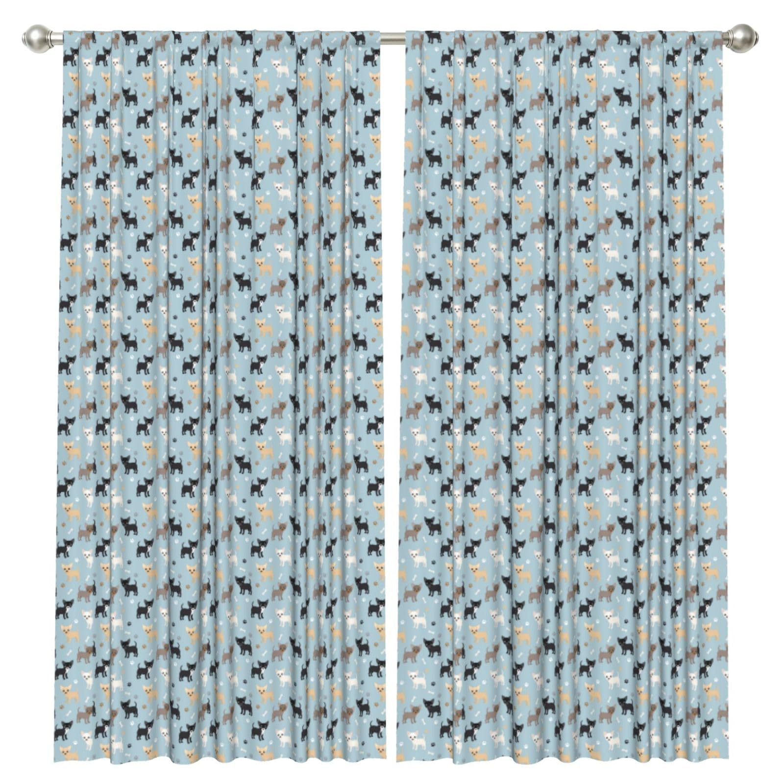 InOmak Chihuahua Dogs Blue, 2 Panels Window Curtains 52 x 84 Inch Blackout Curtains for Living Room Bedroom
