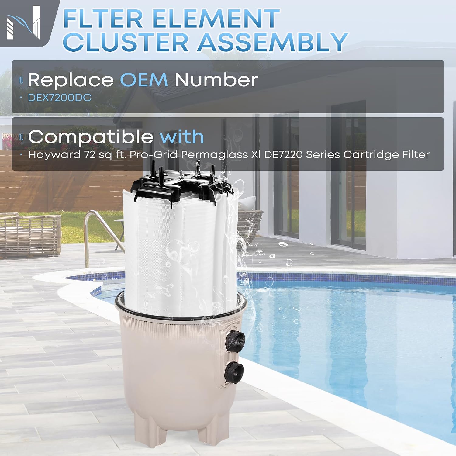 dex7200dc filter element cluster assembly – compatible with hayward de7220 & de7200 filters 72 sq. ft. high-performance de replacement grid 72 sq.ft