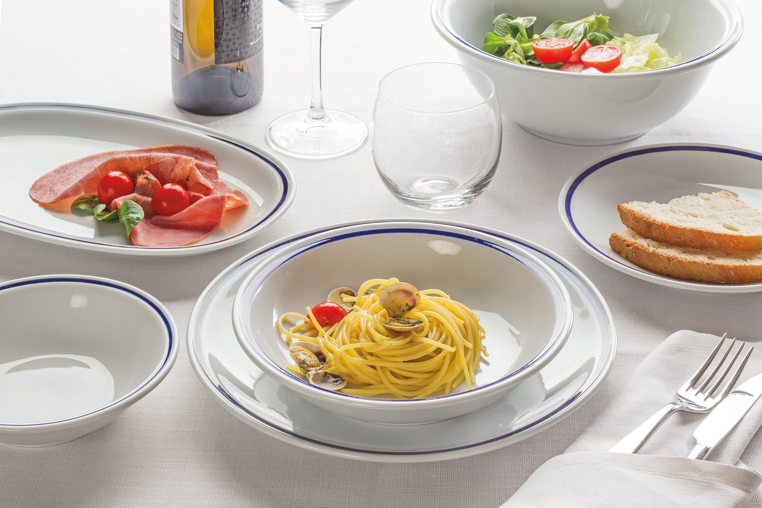 Tognana AZ Fascetta Blu, servizio piatti 18 pezzi per 6 persone, porcellana, bianco, Made in Italy