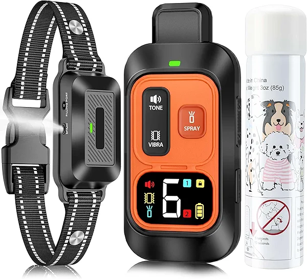 Citronella Dog Training Collar [1*Refill Spray] 1000FT Citronella Dog Bark Collar with Remote Innovative with Beep/Spray/Vibration 1-6 Levels for All Breeds 4 Training Modes Citronella Collar