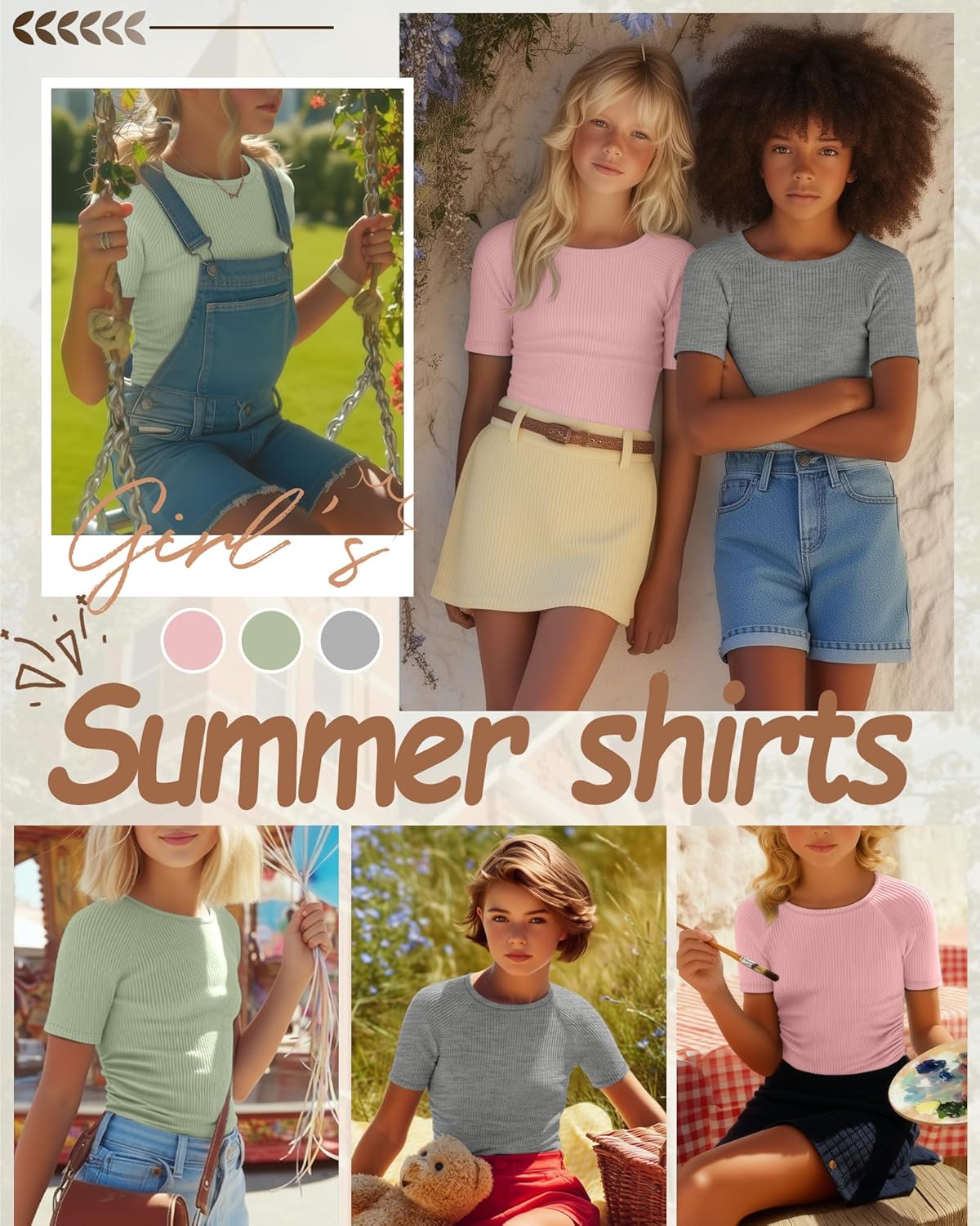 3 Pack Girls Short Sleeve Shirts Summer Slim Fit Crew Neck Tops Ribbed Knit Side Ruched Tees Basic Clothes for Kids - Image 4