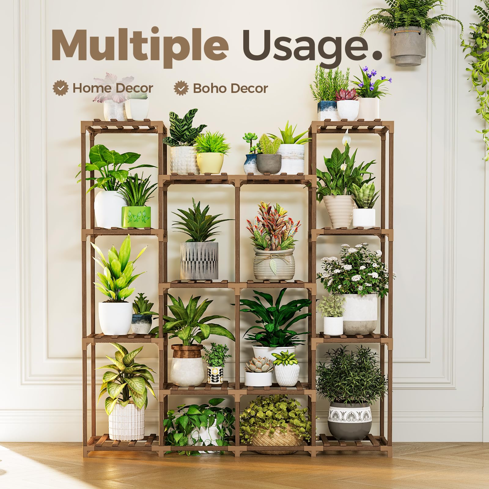 Bamworld Porta Piante da Interno ed Esterno per Balcone – Fioriera Verticale in Metallo e Legno con 7 Ripiani – Disponibile in Marrone – Portavasi Decorativo – Scaffale Piante – Arredo Giardino