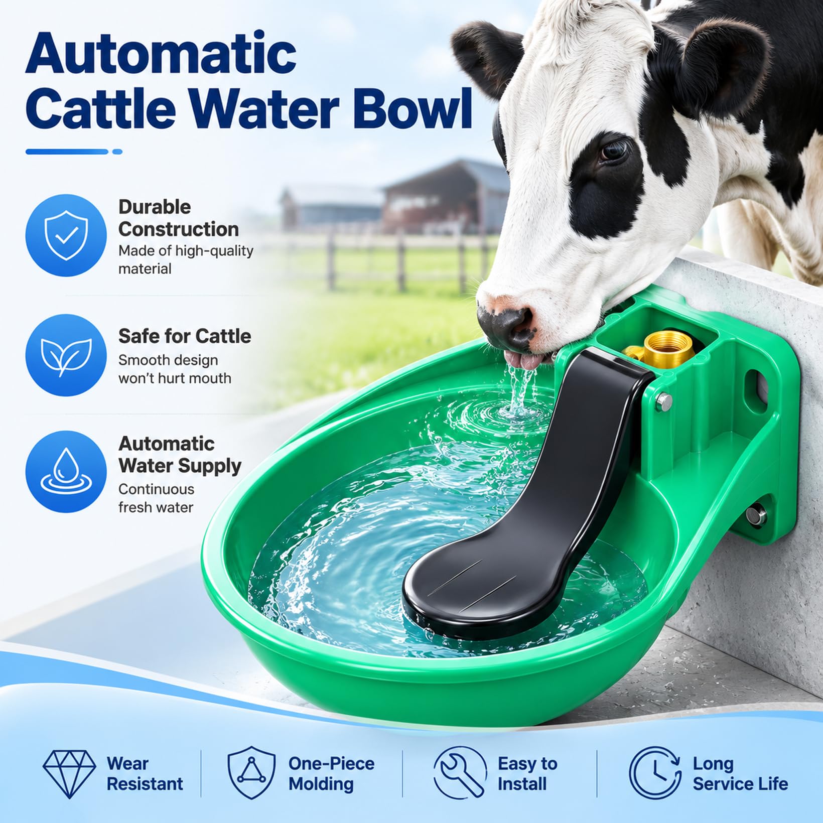 Abreuvoir cheval avec languette de pression + tuyau de 80 cm et adaptateur inclus - Abreuvoir pour chevaux - Distribution automatique de l'eau - Abreuvoir pour bovins, ânes et chevaux - Vert