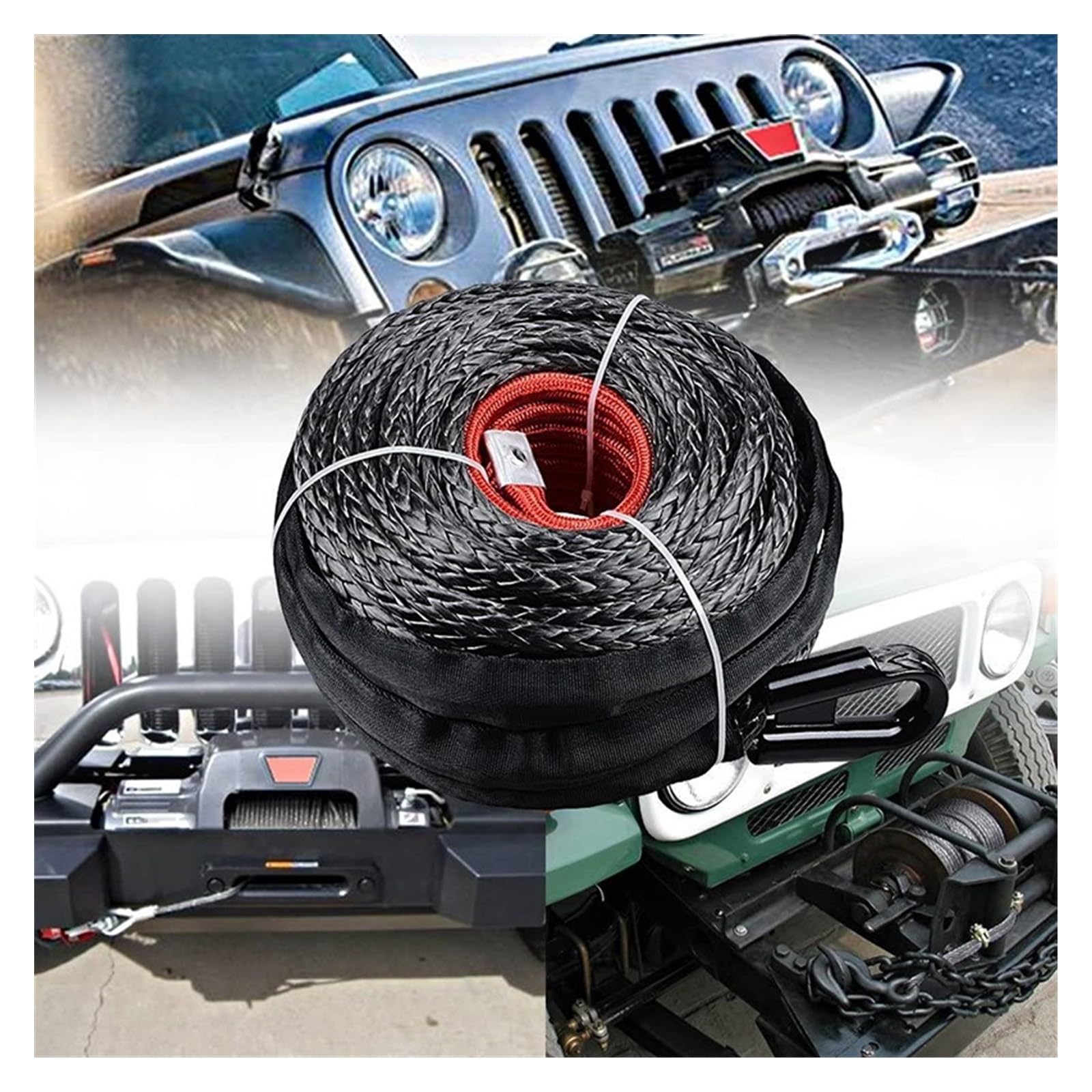 Lina do wyciągarki, Linka wyciągarki linowej, kabel z osłoną szara syntetyczna lina holownicza 29m12000LBs myjnia samochodowa ciąg konserwacyjny do ATV UTV Off-Road(9.5mmx25M)