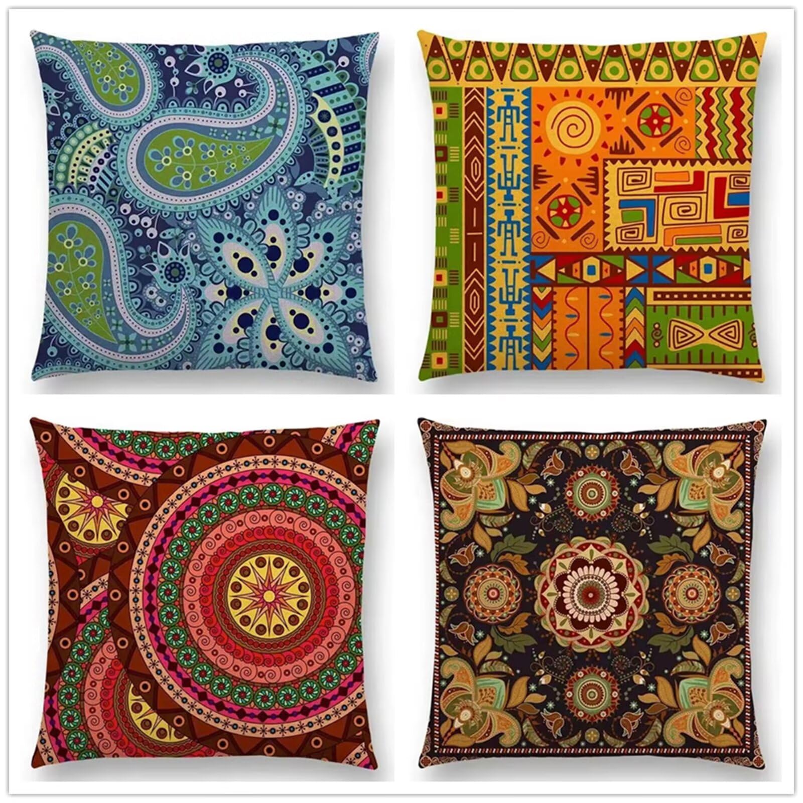 Heaen Outdoor Cushions Covers Waterproof 35x35 cm Set of 4 Square Linen Pillow Cases Mandala Bohemian Decorative Dushions for Sofa Porch Patio Home Decor